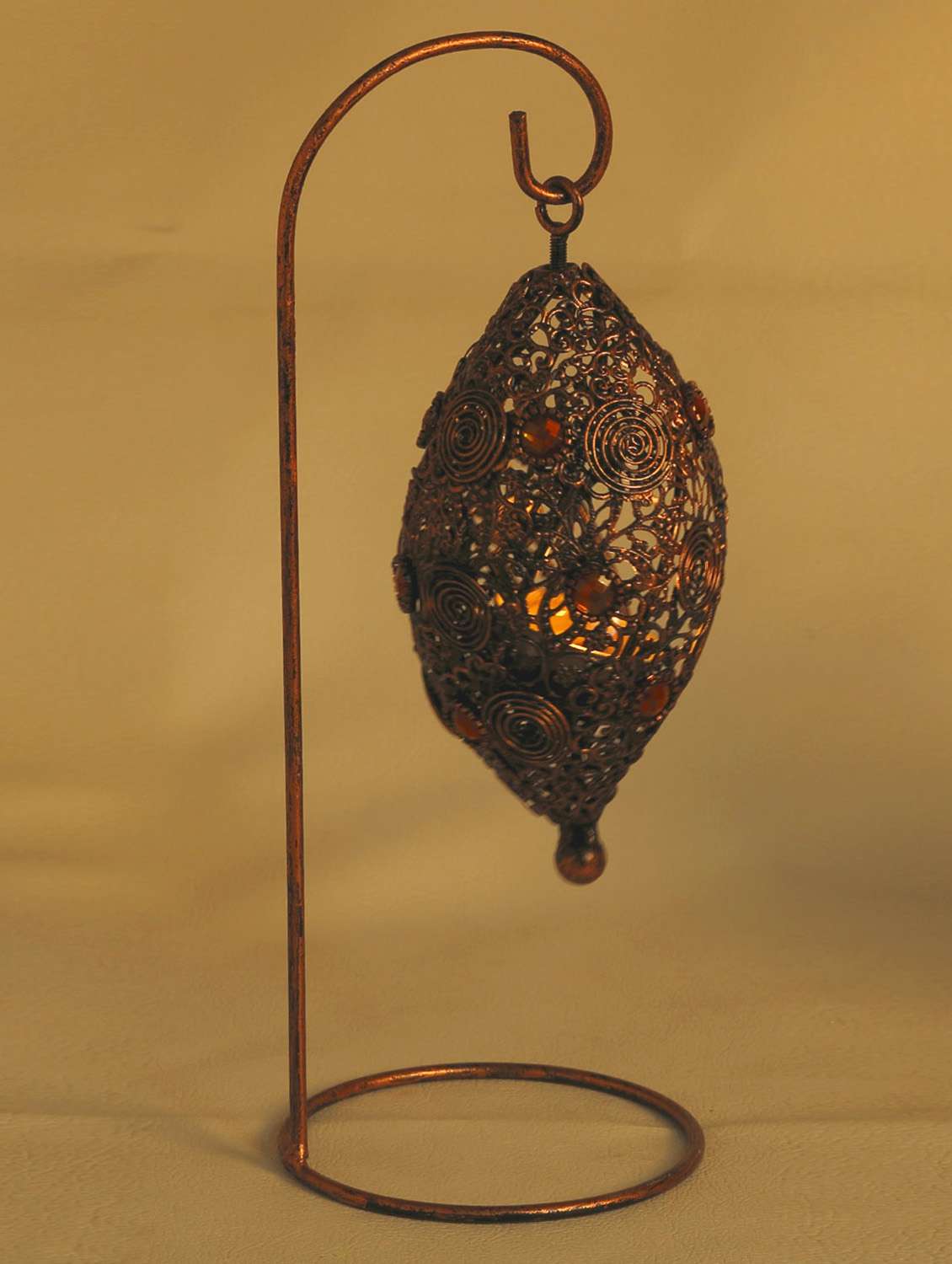 bird nest wrought iron tea light holder with colored glass