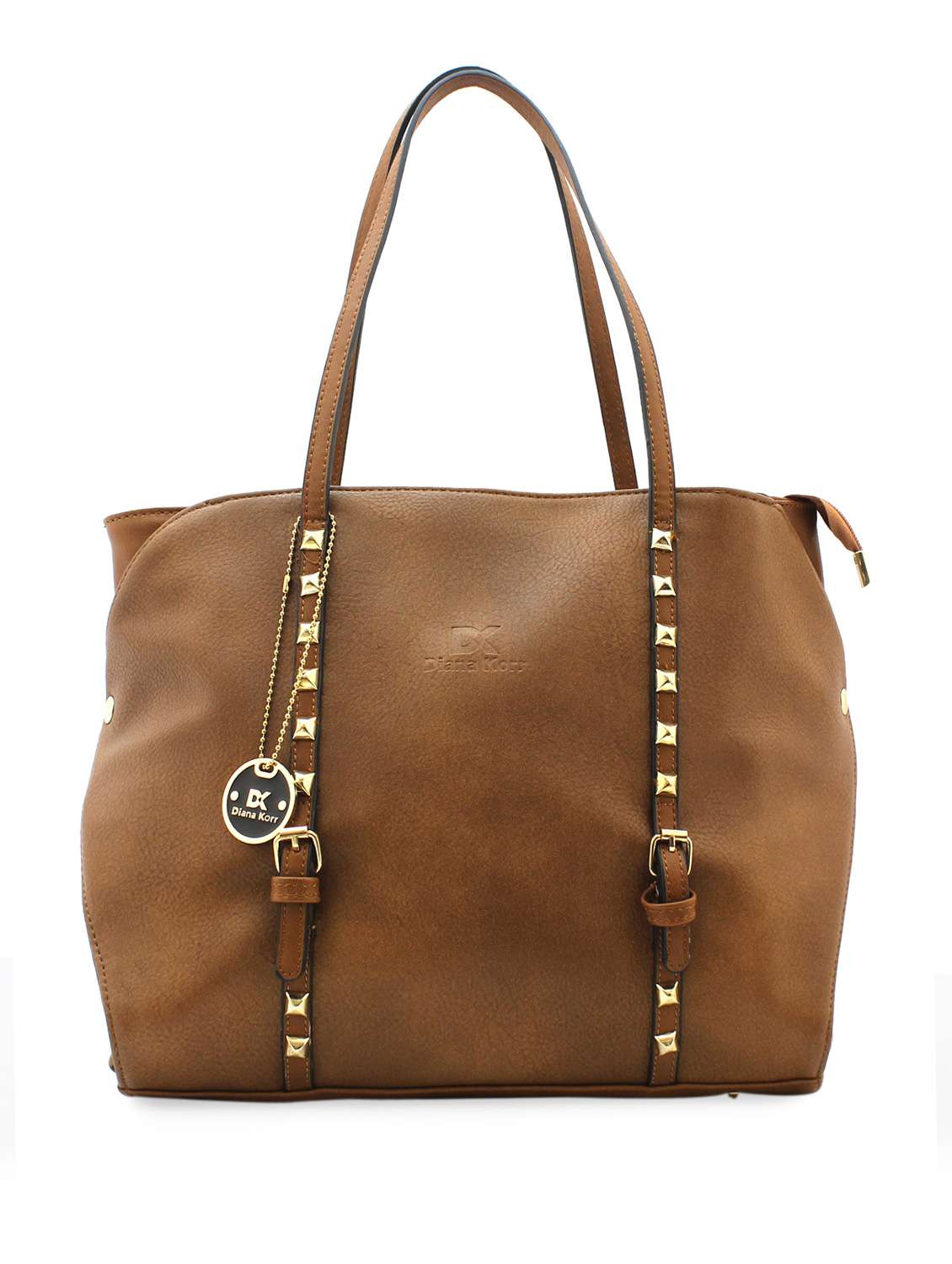 brown studded leatherette handbag