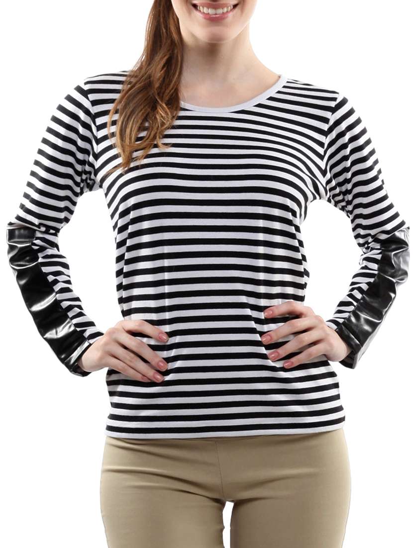 leather patch striped tee