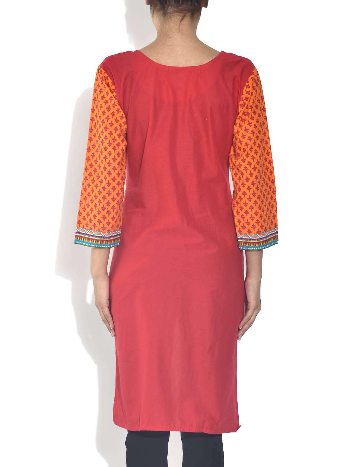 red cotton straight kurta - 9540139 - Standard Image - 2