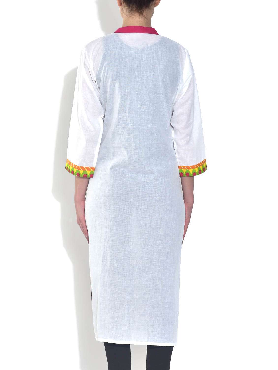 white cotton straight kurta - 9540154 - Standard Image - 2