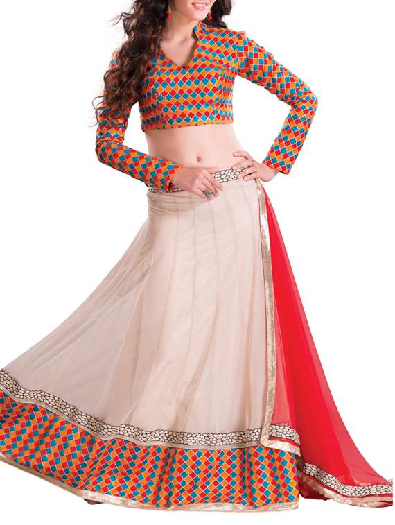 beige net lehenga set