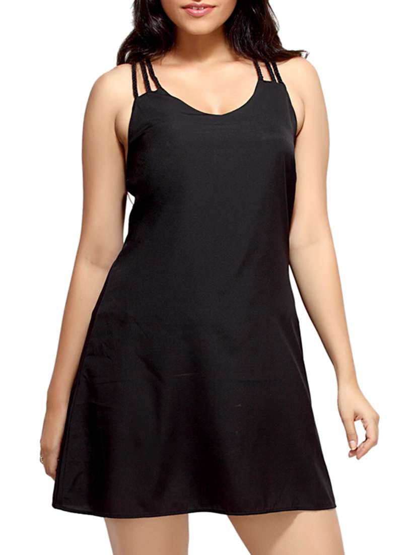 black crepe  sleeveless a-line dress