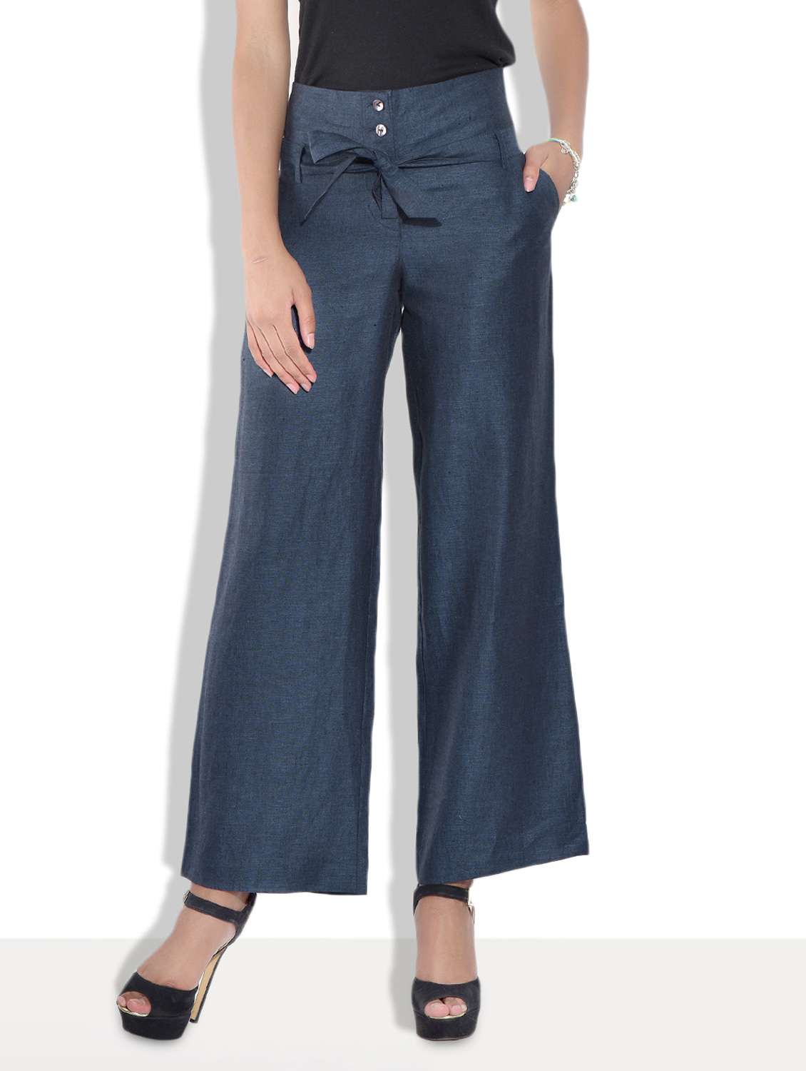 dark blue linen palazzo