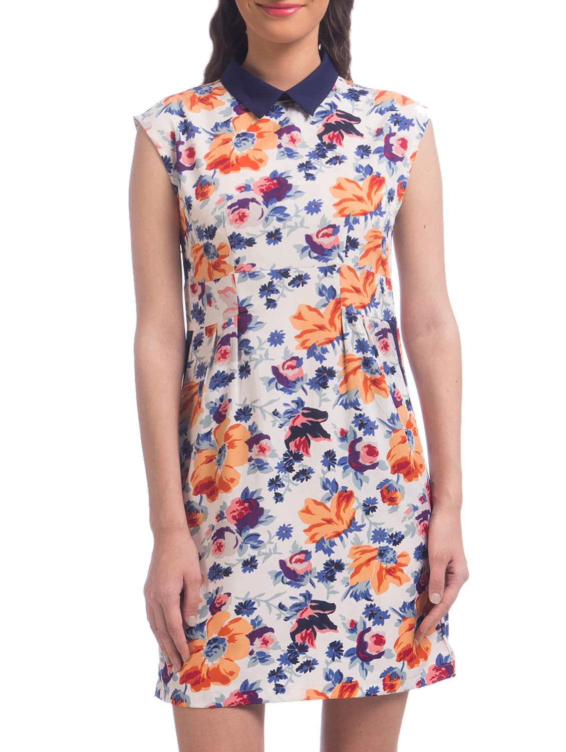  white abstract collared a-line dress