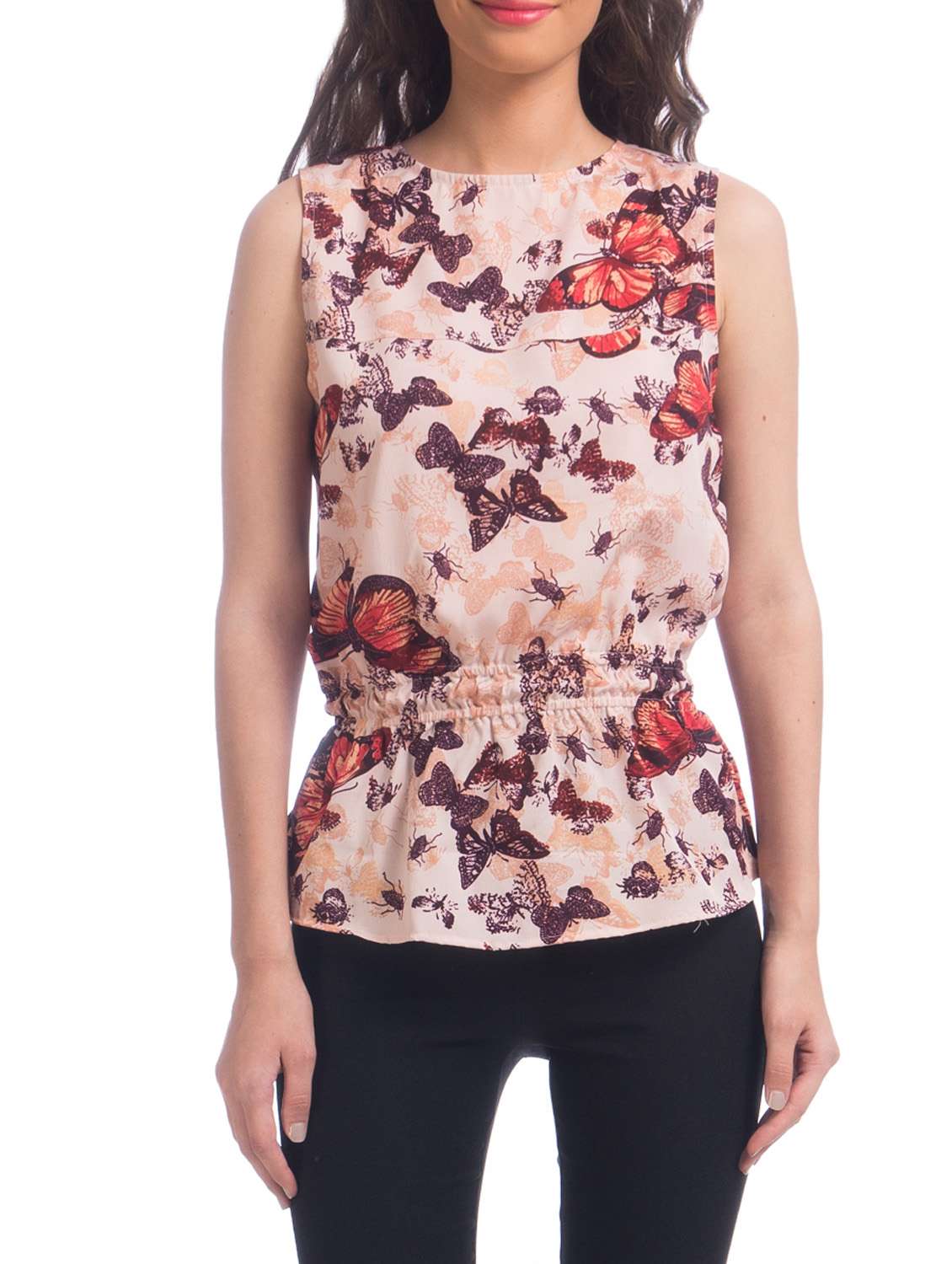 beigesleeveless casual waist top