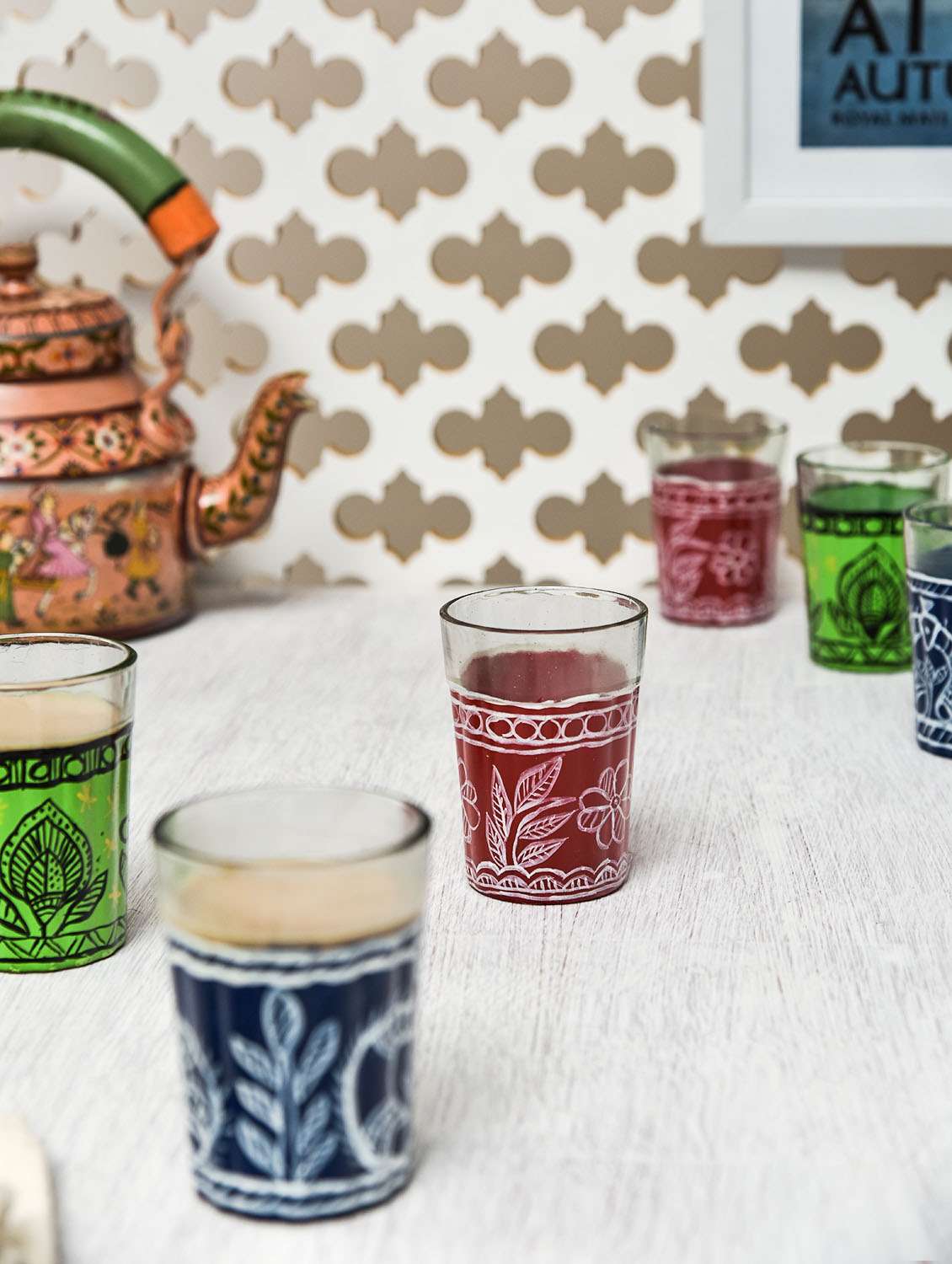 multicolored painted tea glass (set of 6)