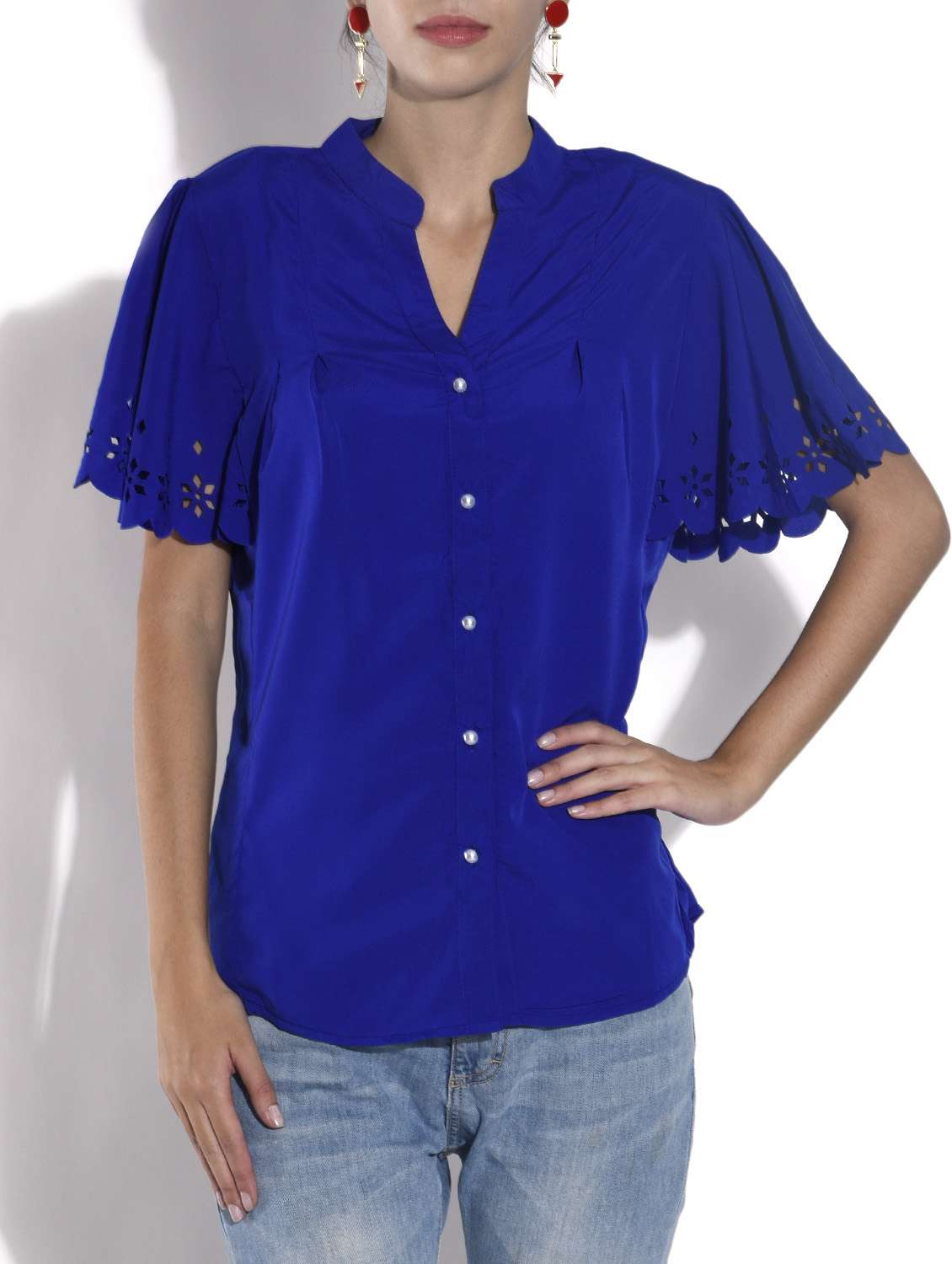 women's straight mandarin neck top
