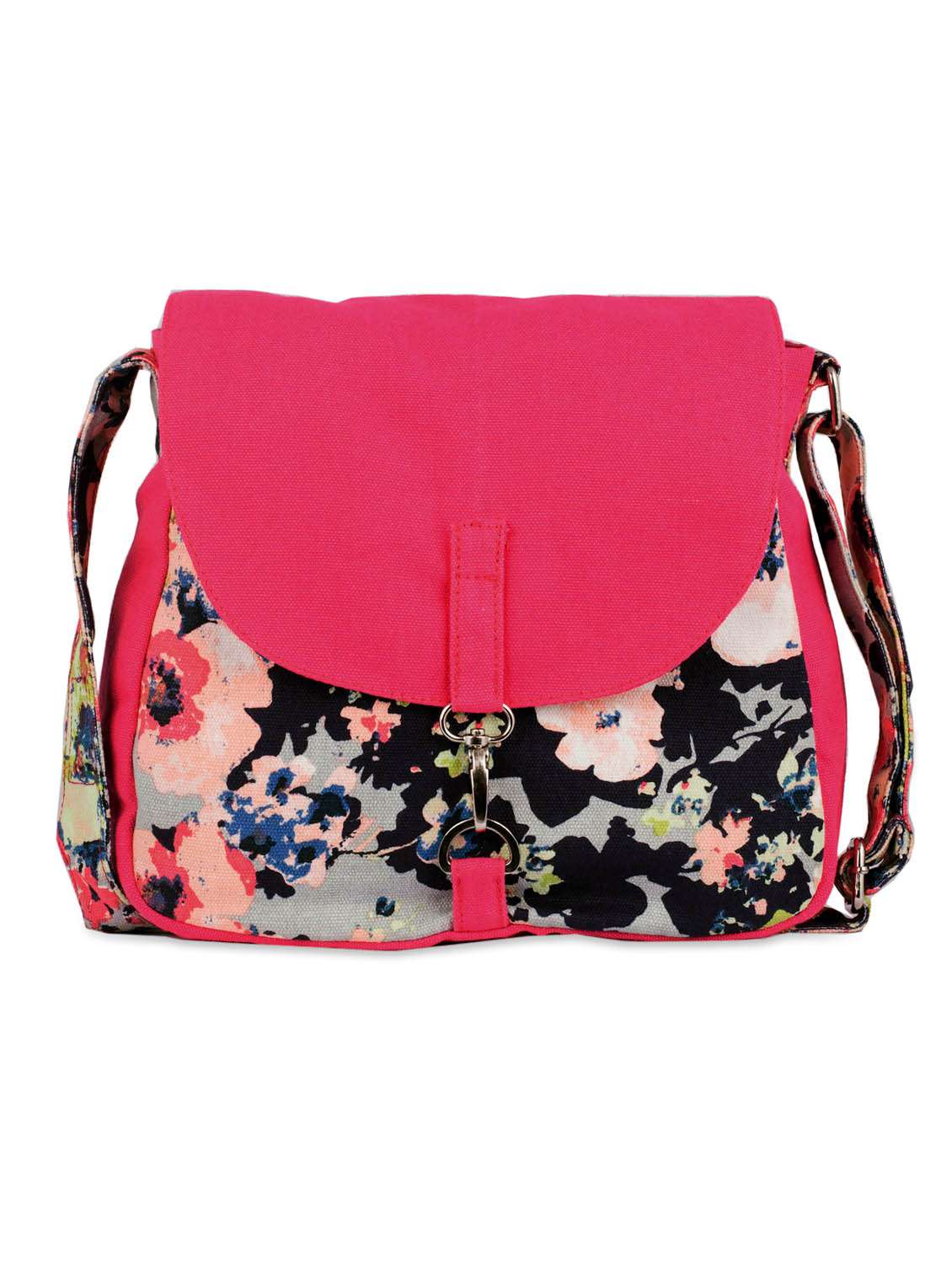 multi colored floral printed canvas sling bag