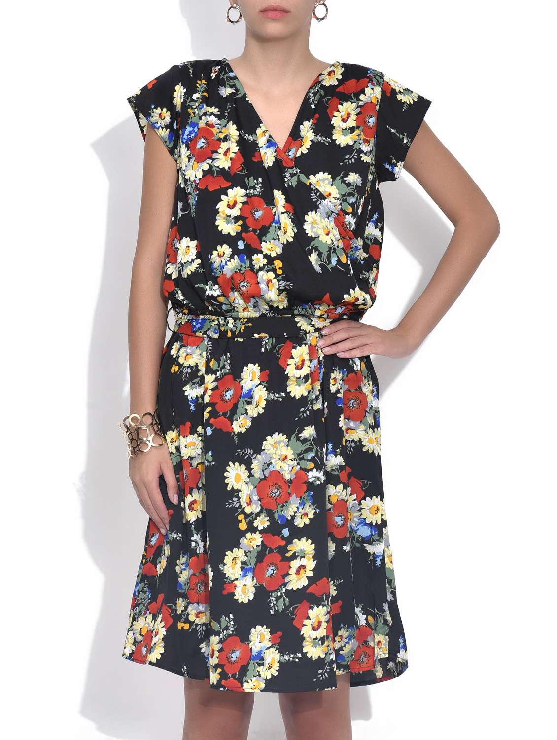 black floral printed crepe dress