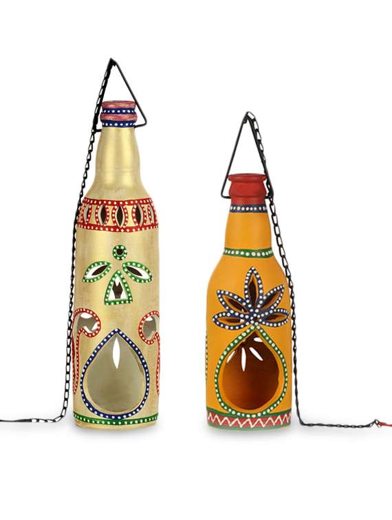 assorted bottle tealight holder (set of 2)