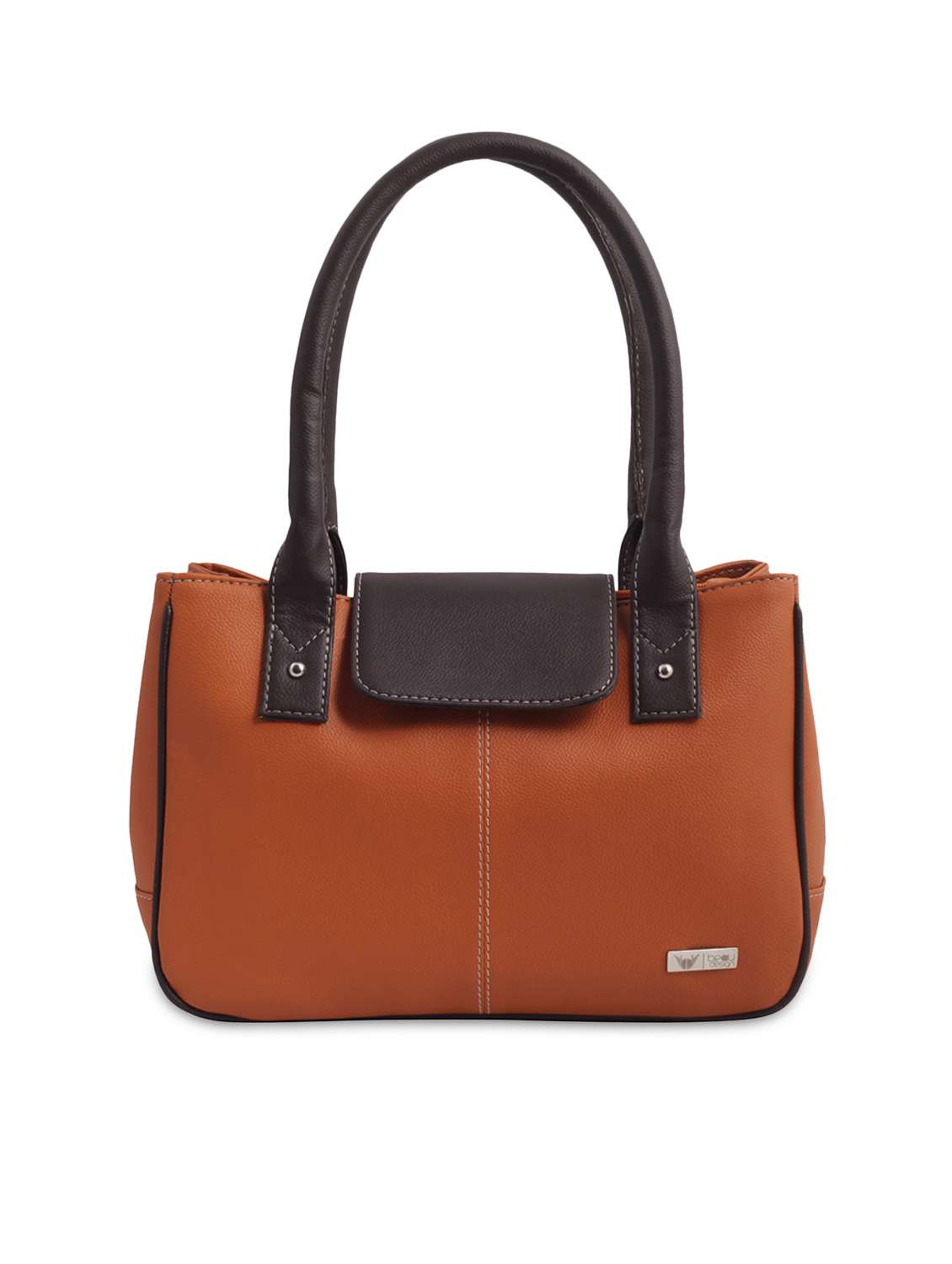 brown solid leatherette handbag
