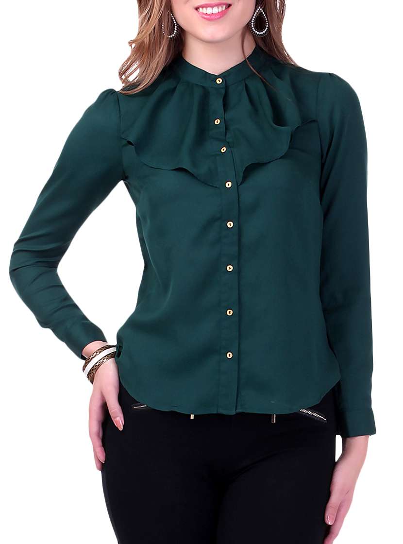 dark green frill yoke shirt