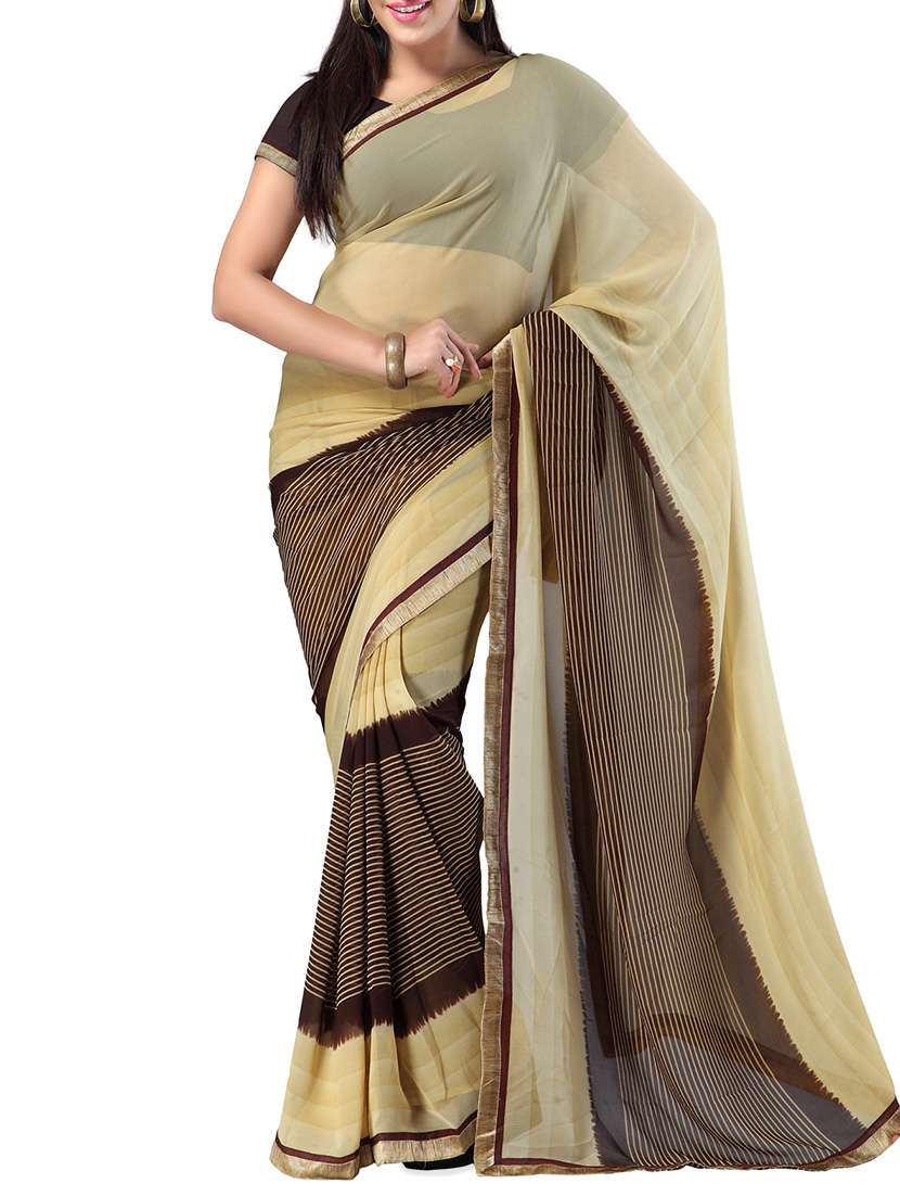 beige georgette embroidered saree