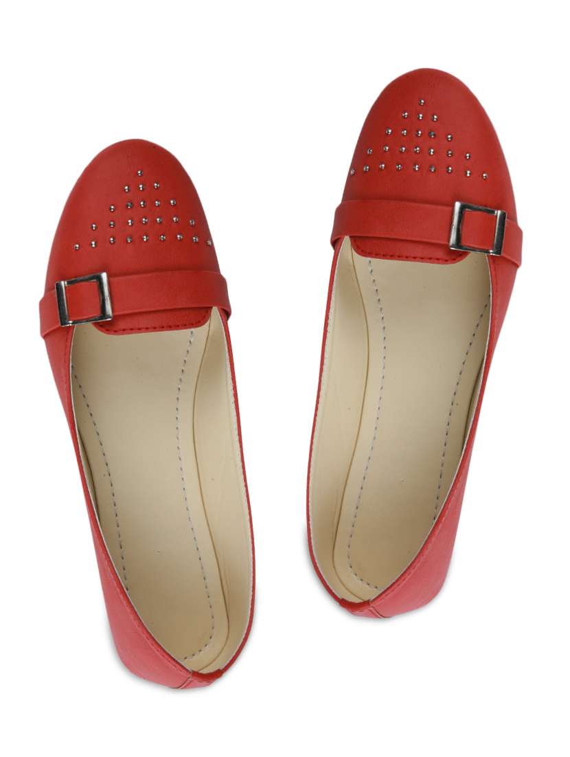red embellished faux leather ballerinas