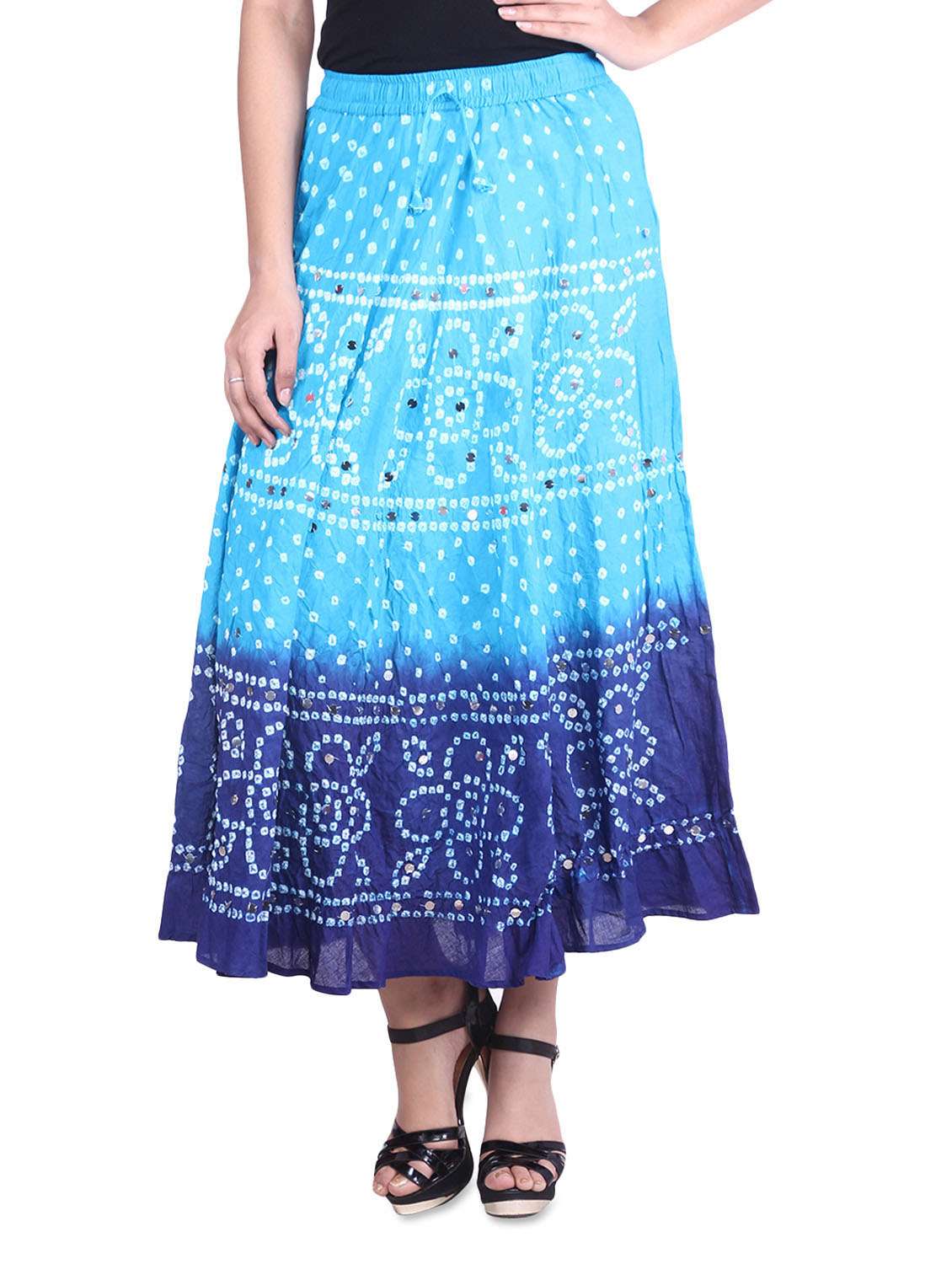 blue n turquoise sequined tie n dye cotton skirt