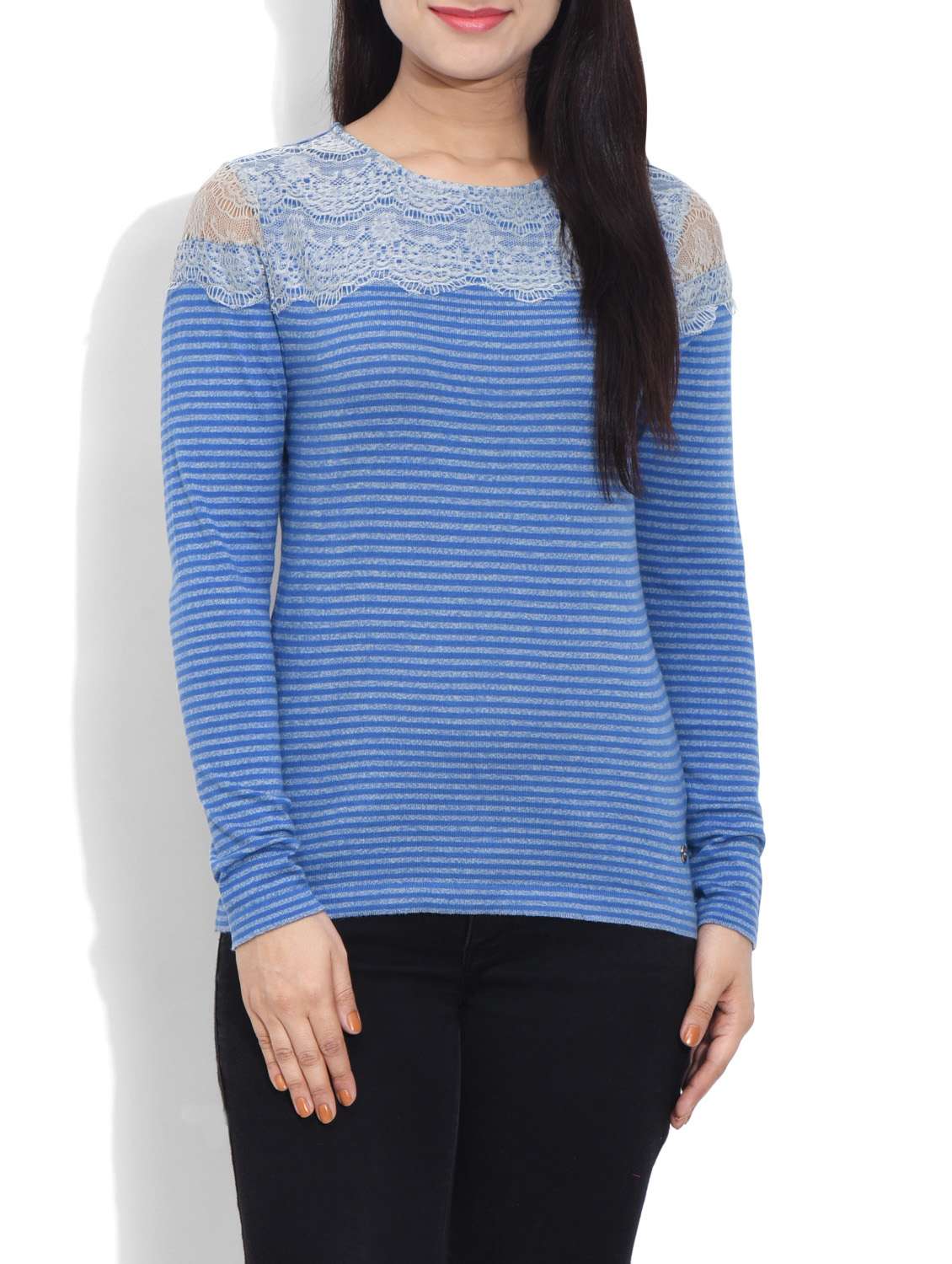 Grey Cotton Striped Pullover