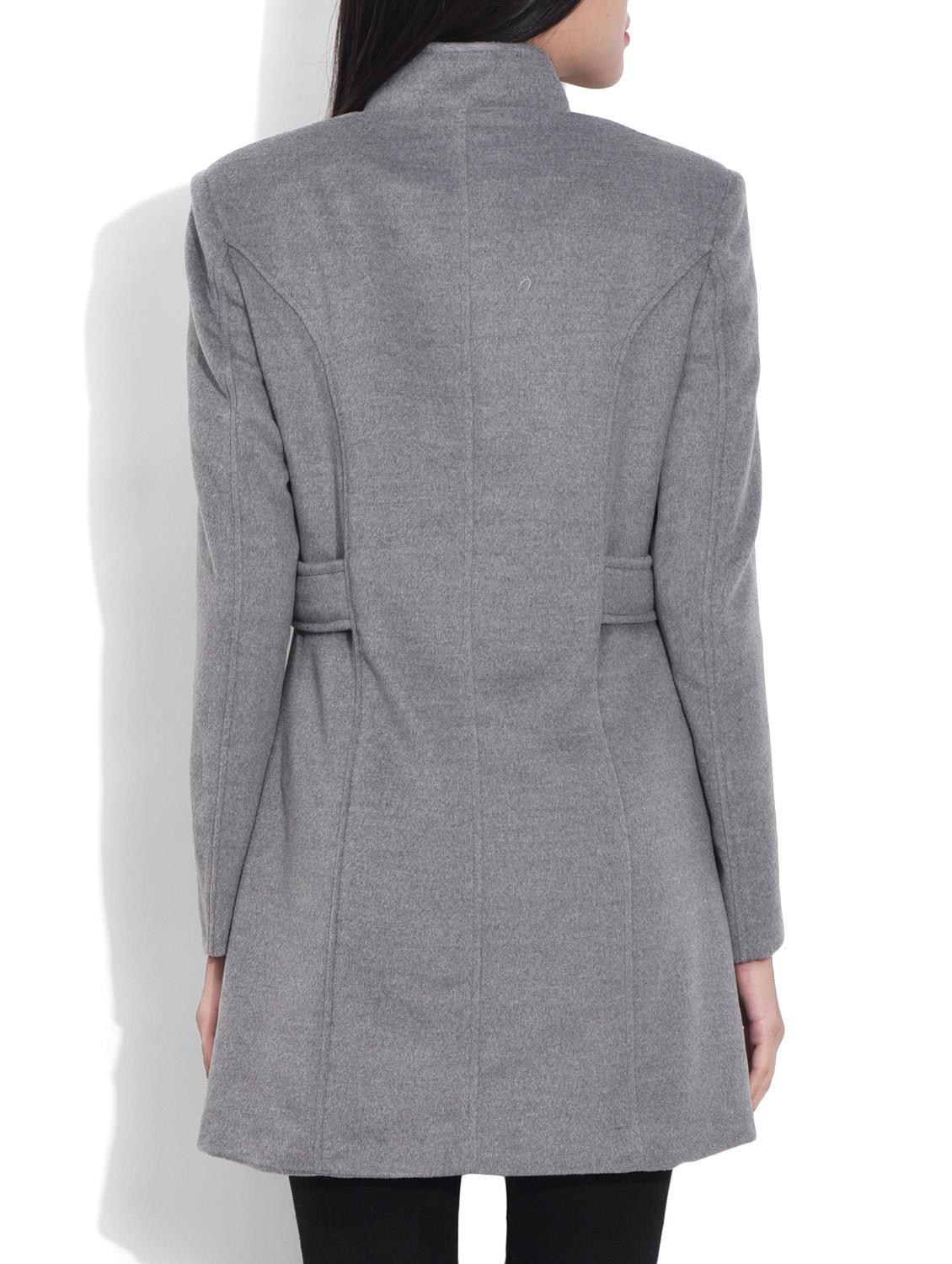Plain Grey Woollen Coat - 9620245 - Standard Image - 2