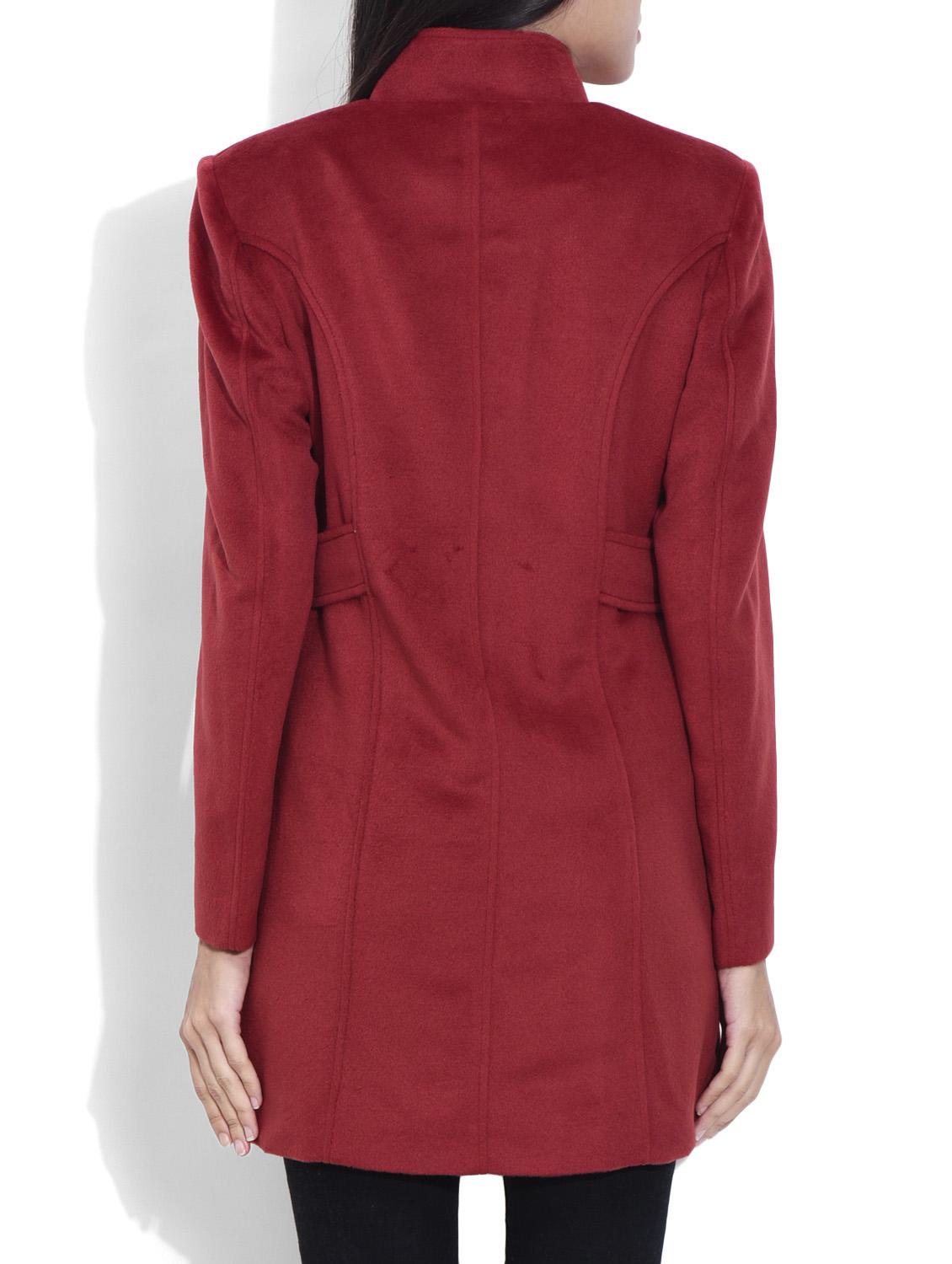 Plain Red Woollen Coat - 9620246 - Standard Image - 2