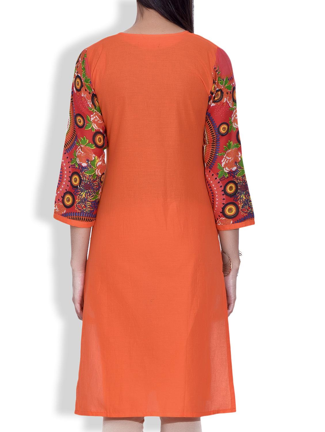 orange cotton straight kurta - 9620809 - Standard Image - 2