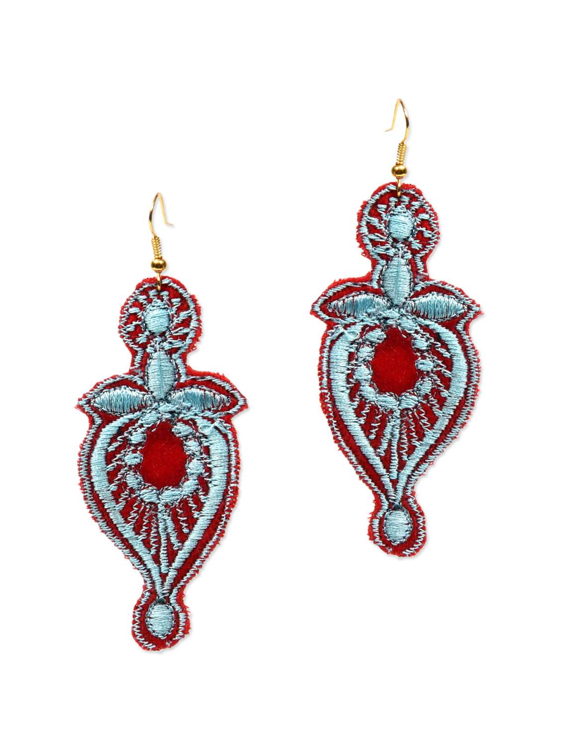 red and blue cotton embroidered earrings