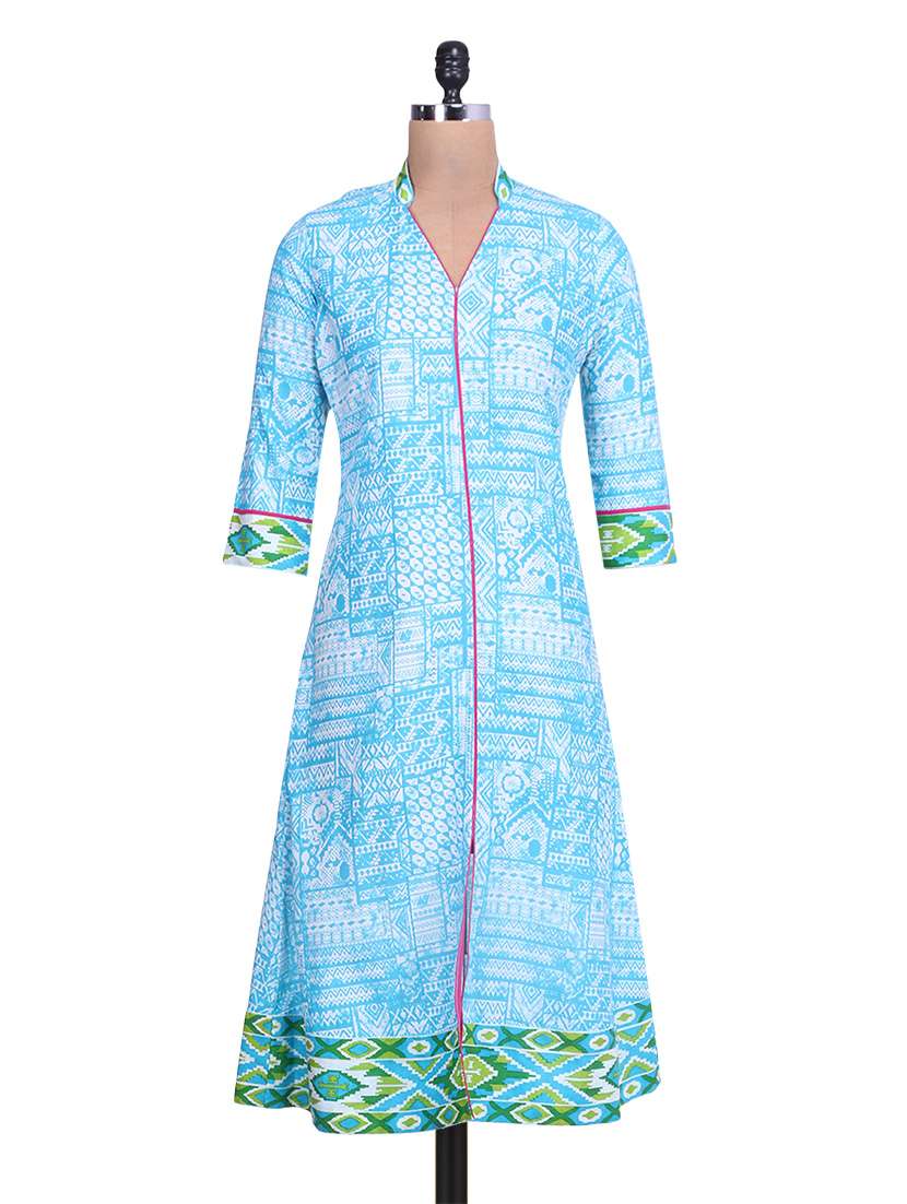 blue cotton a-line kurta