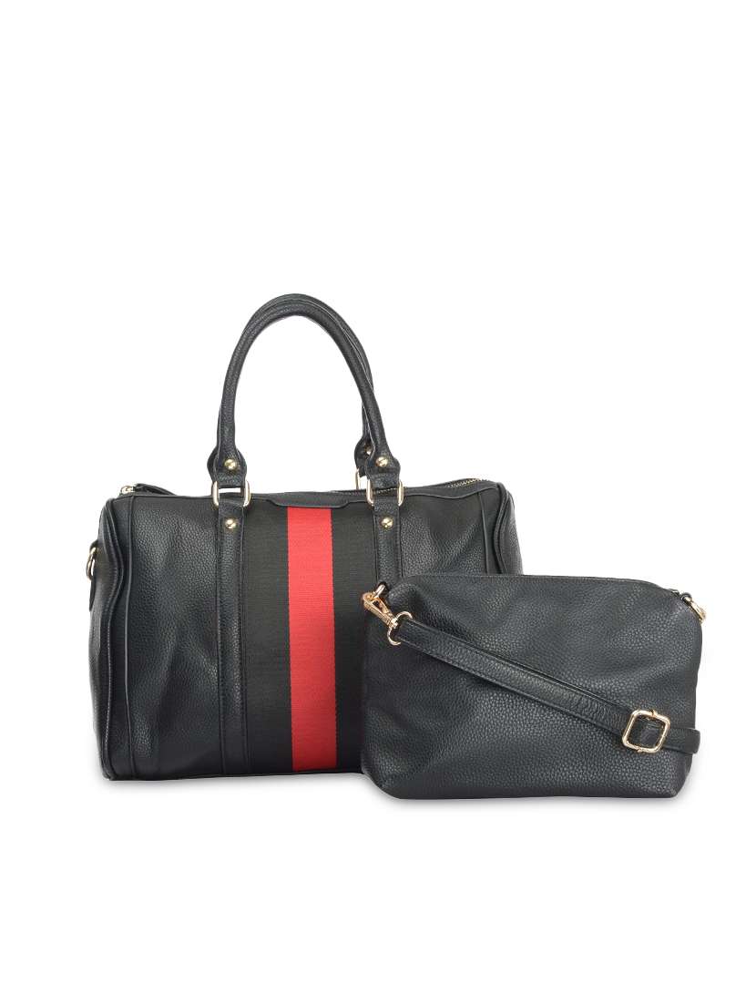black leatherette striped handbag