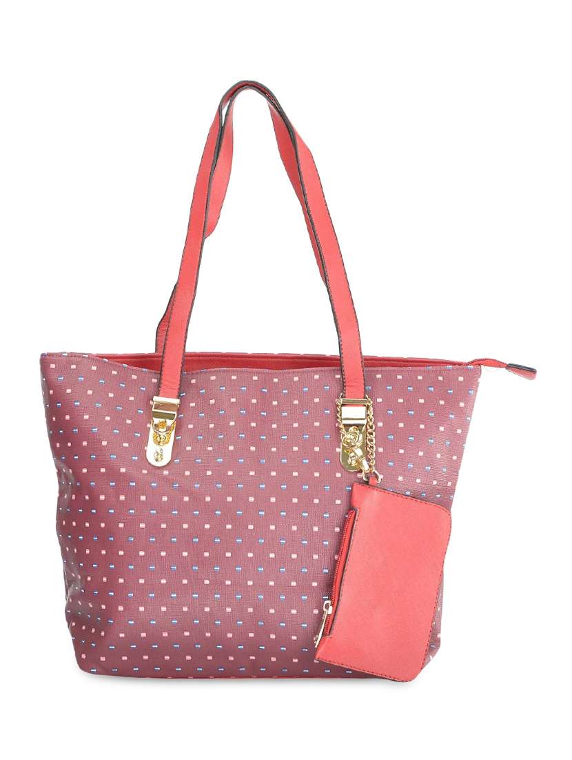 red leatherette polka dotted handbag