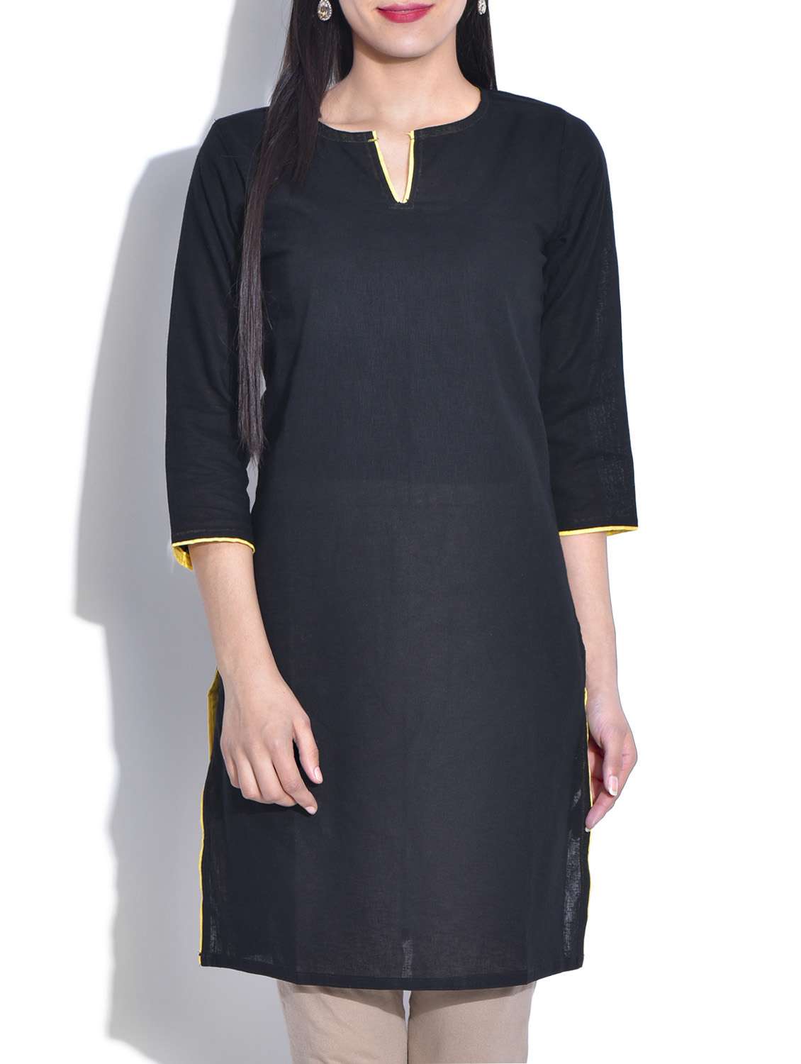 black linen straight kurta
