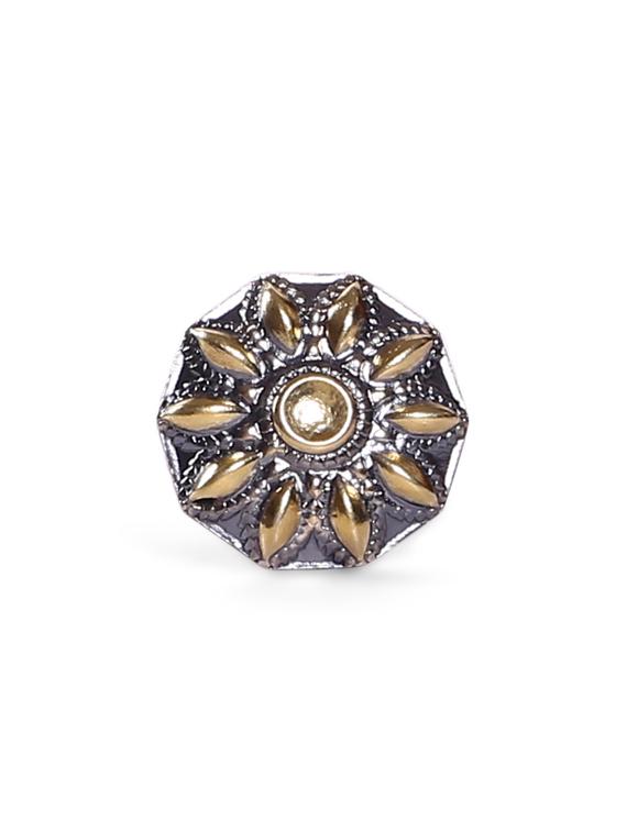 92.5 sterling silver dual toned floral statement ring