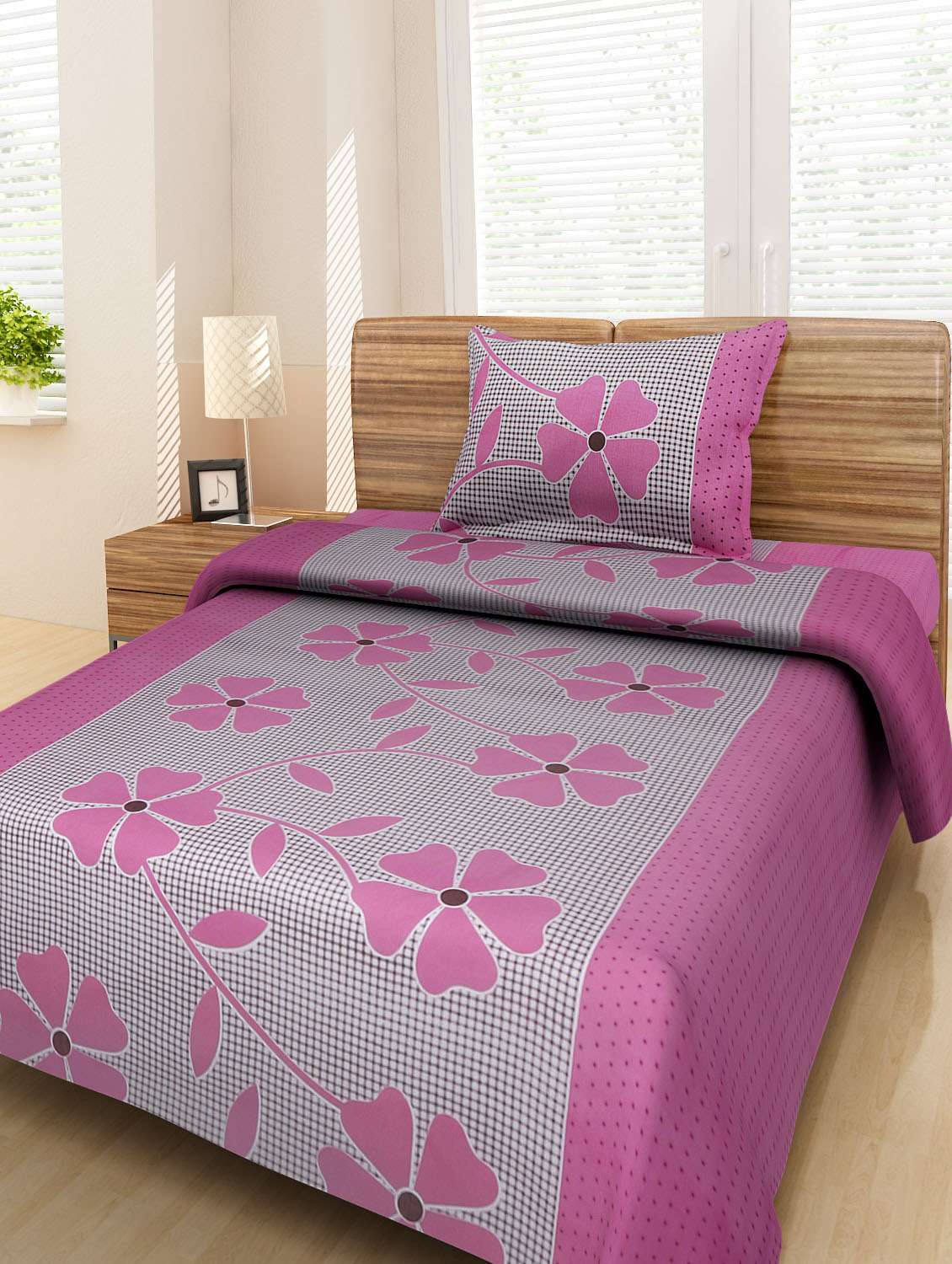 cotton single bedsheet with 1 pillow cover