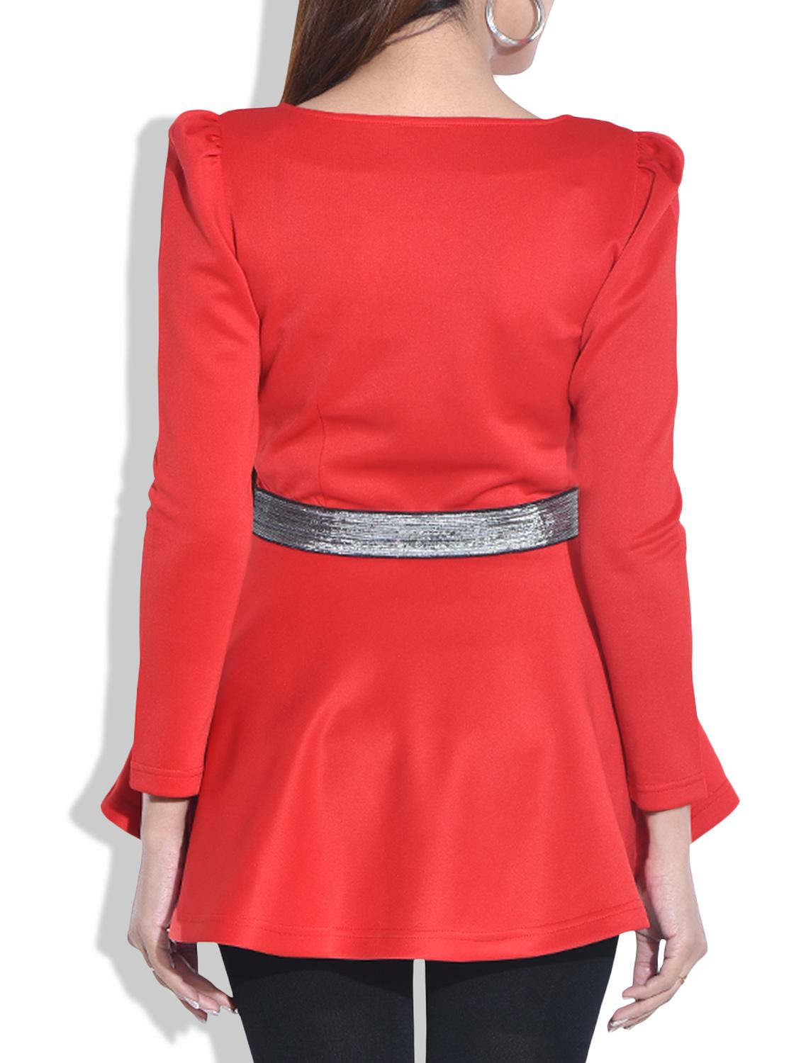 solid red full sleeved peplum top - 9652885 - Standard Image - 2