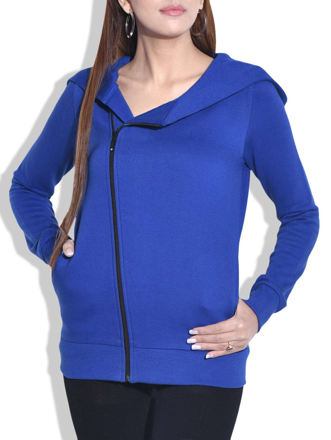 royal blue hooded cotton knit jacket