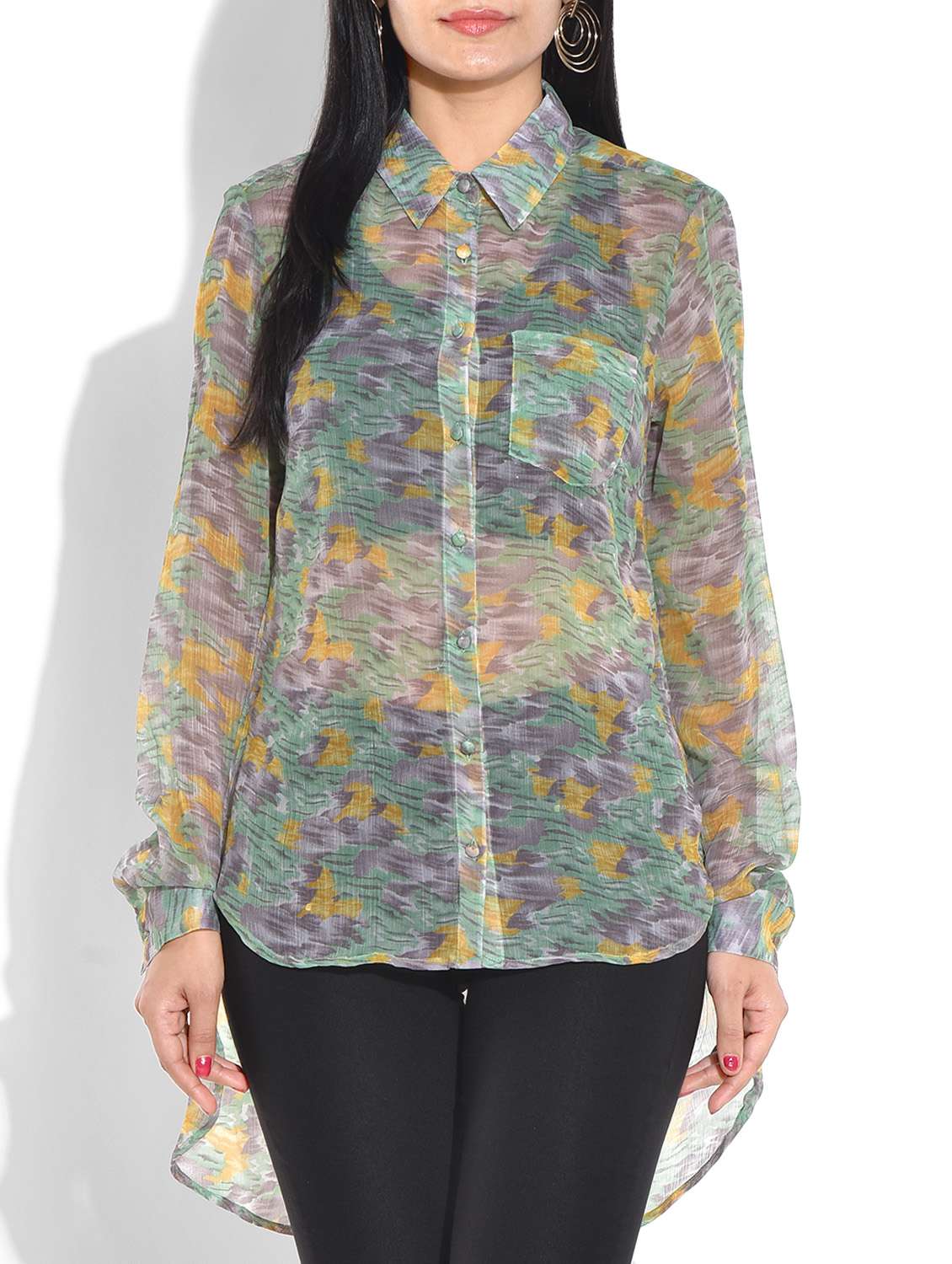 grey printed poly chiffon top