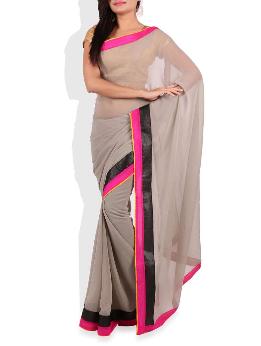 grey bordered  georgette saree with blouse