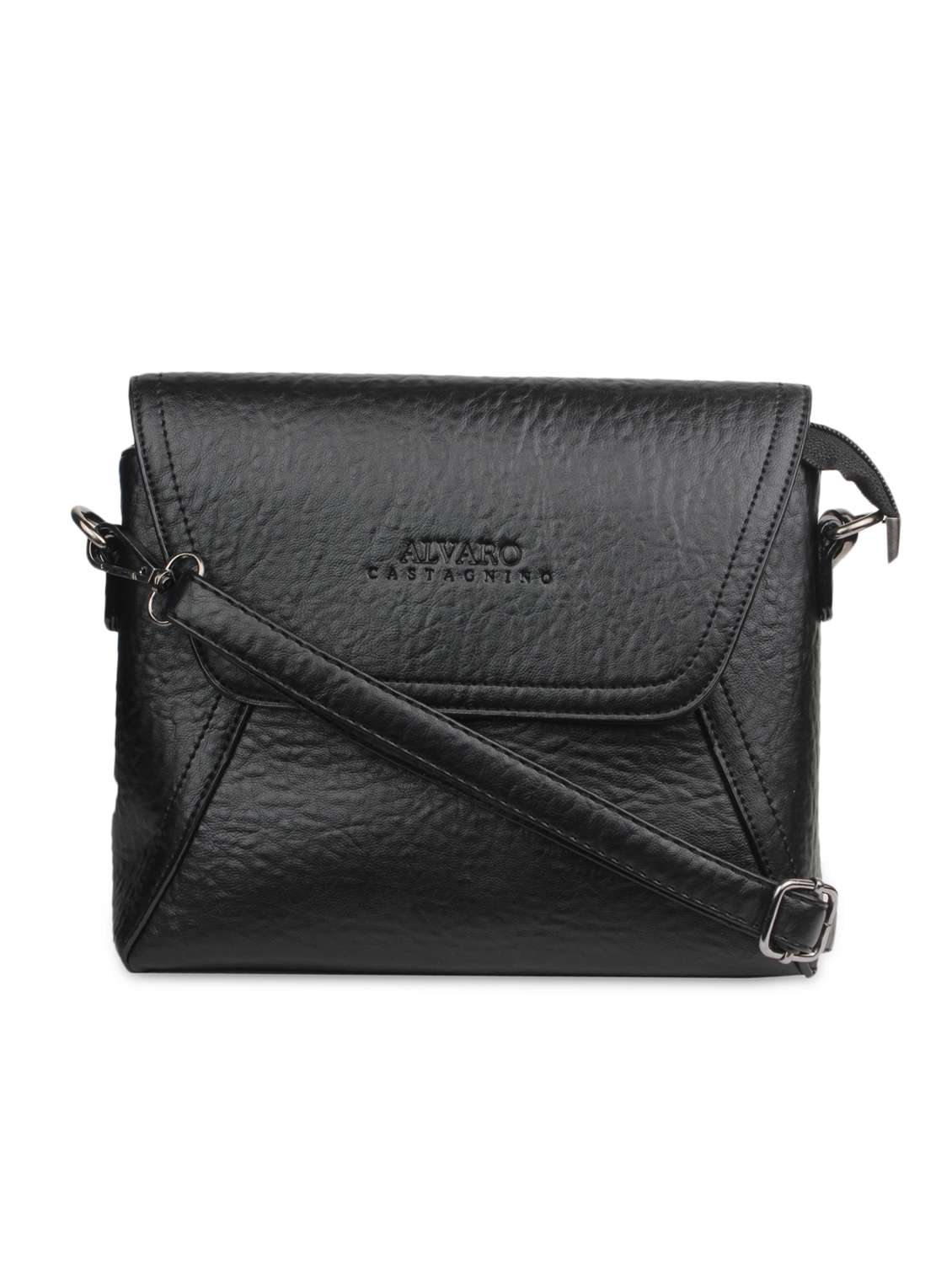 black textured leatherette sling bag