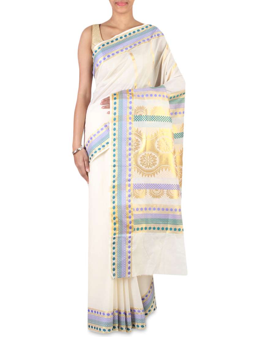 cream color cotton kasavu saree with blouse