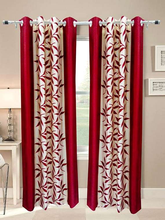 red printed door curtain