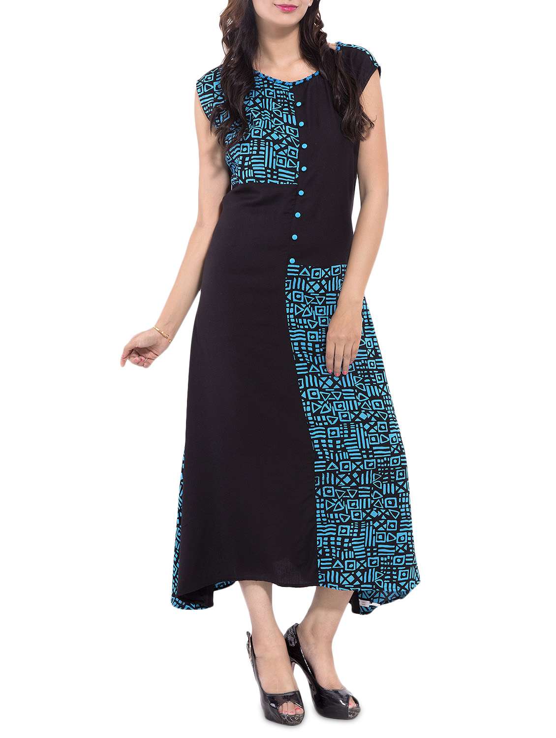 color block button detail maxi dress