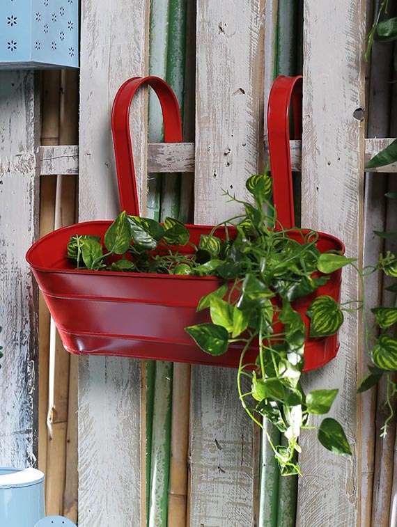 red oval railing planter 