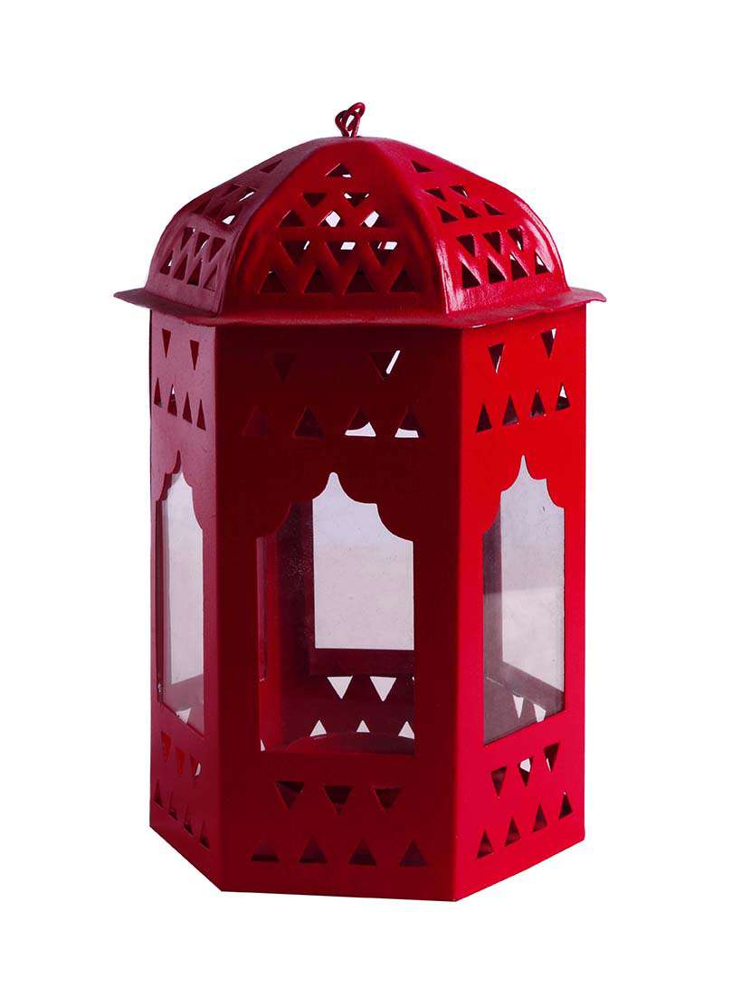 anasa decorative metal cage lantern hanging tealight candle holder red 6.5 inch