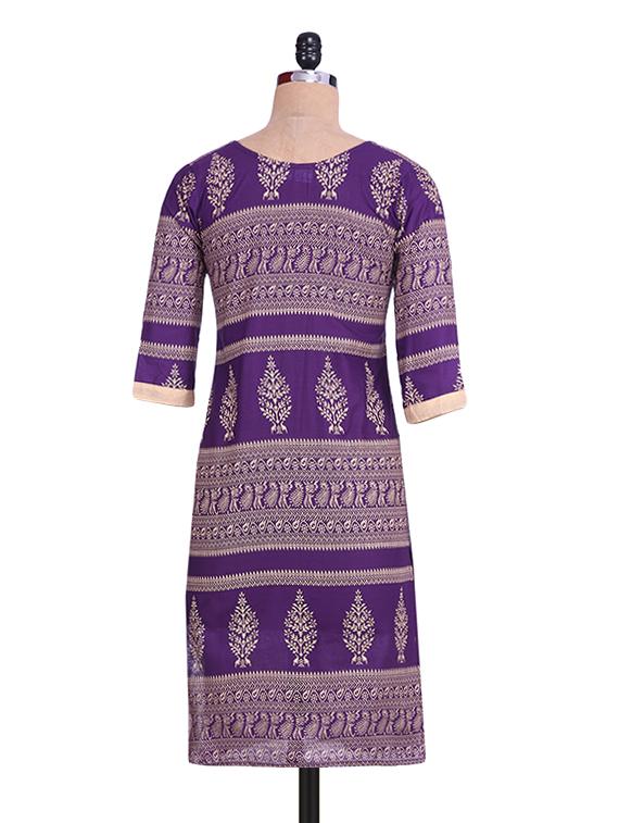 Purple Cotton Printed Kurta - 9692724 - Standard Image - 2