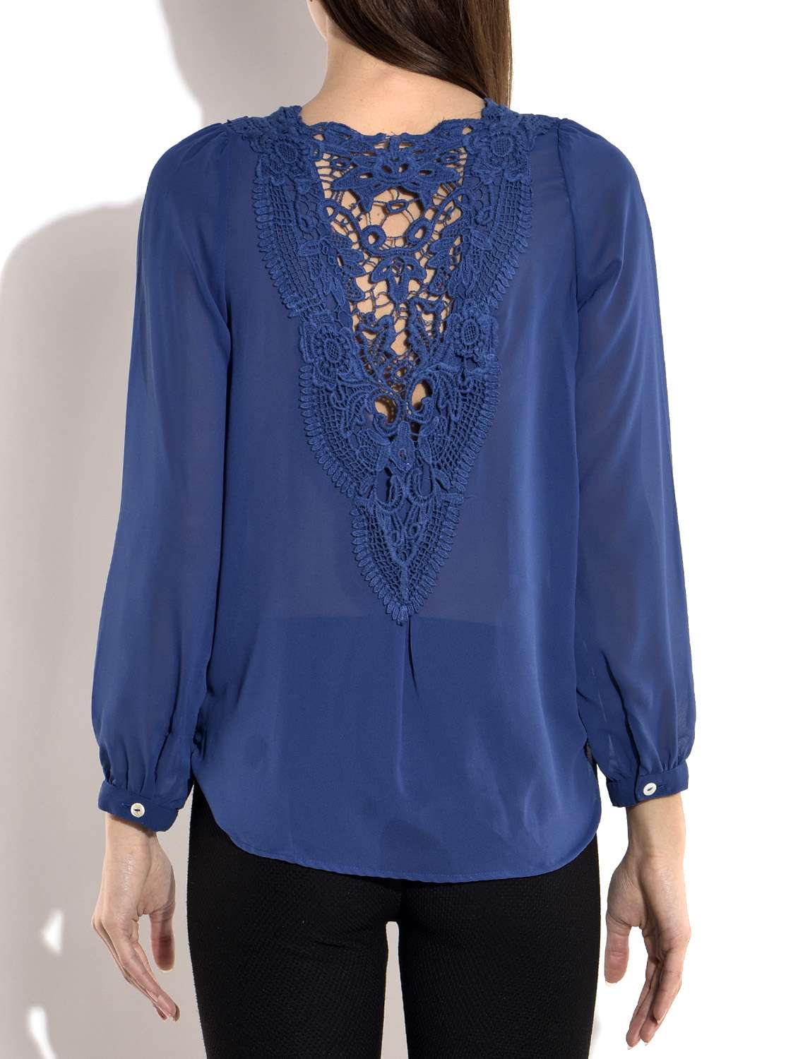 navy polygeorgette top with crochet back - 9696492 -  Standard Image - 2