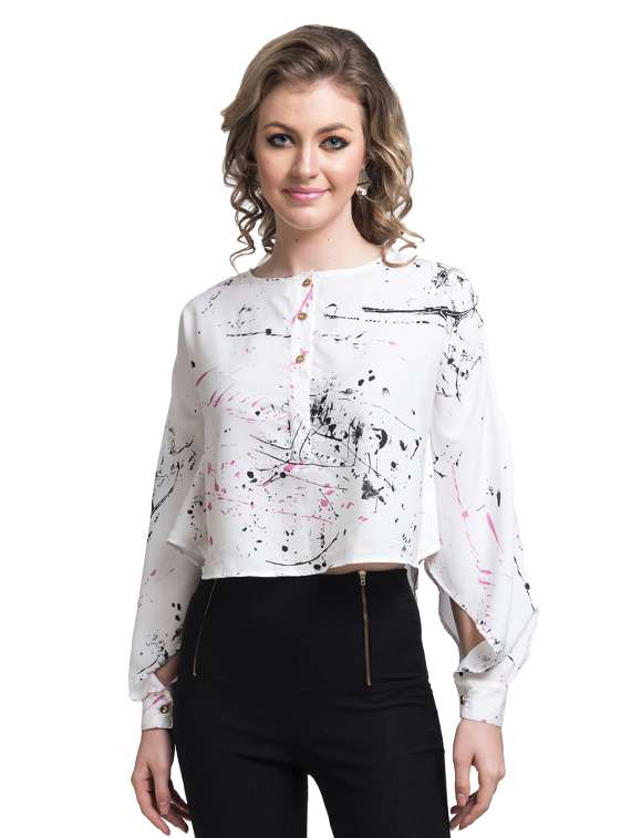 women's white round neck top