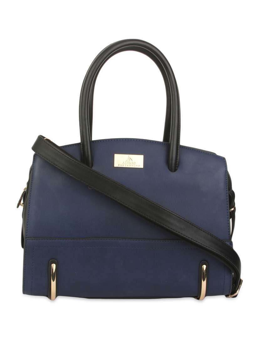 blue faux leather handbag with sling