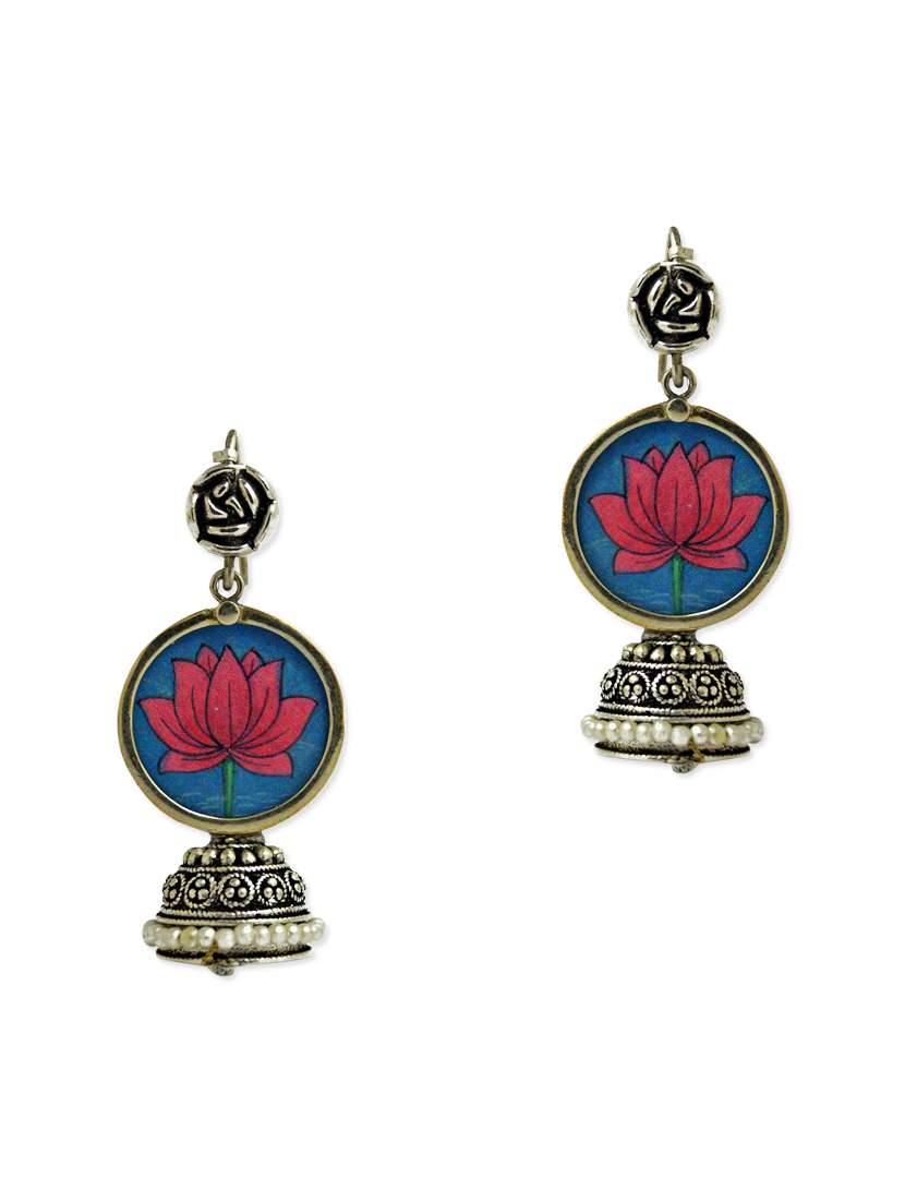 antique silver hand painted jhumkas