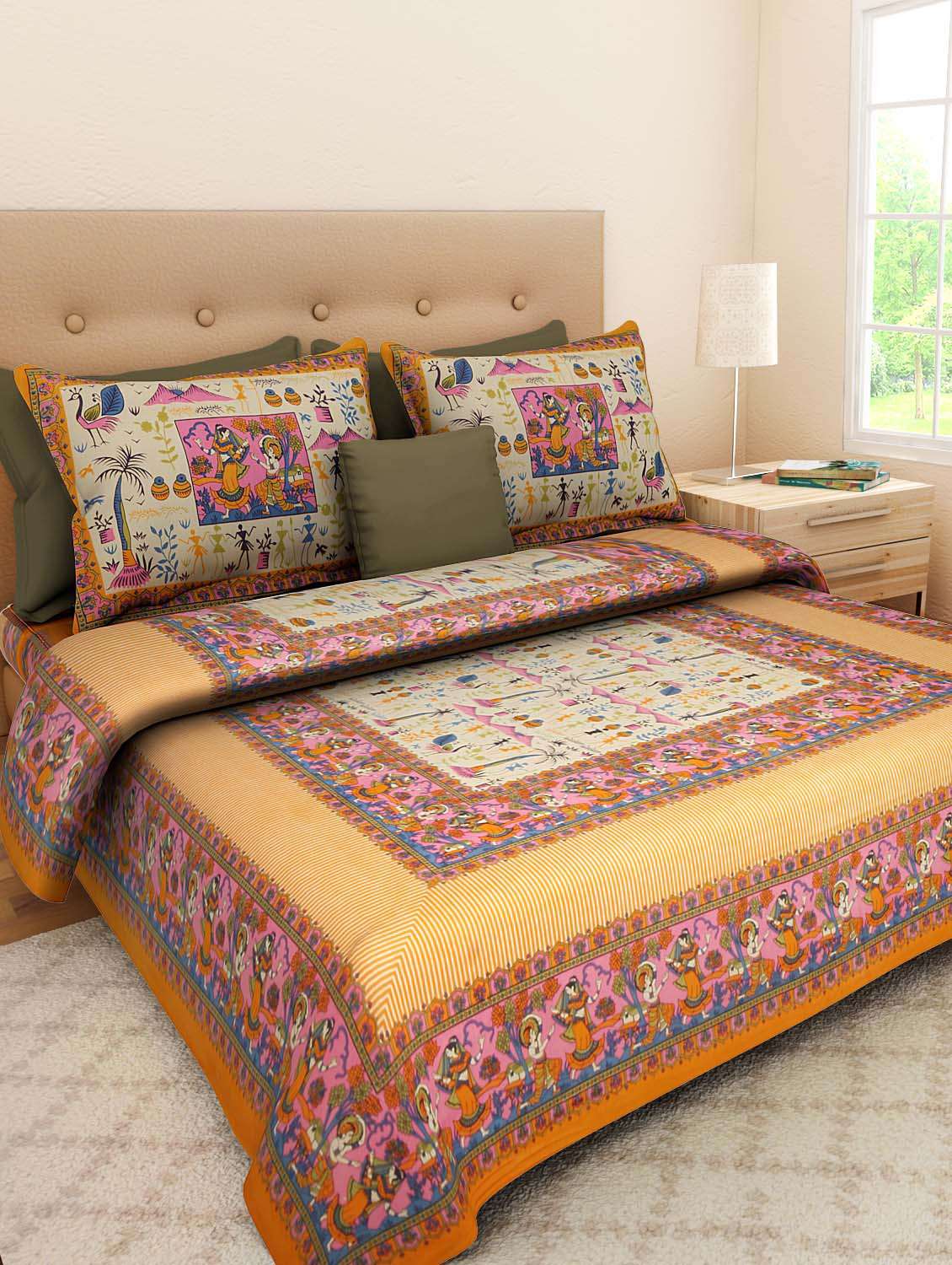 pure cotton jaipuri  double bed sheet with 2 pillow cover