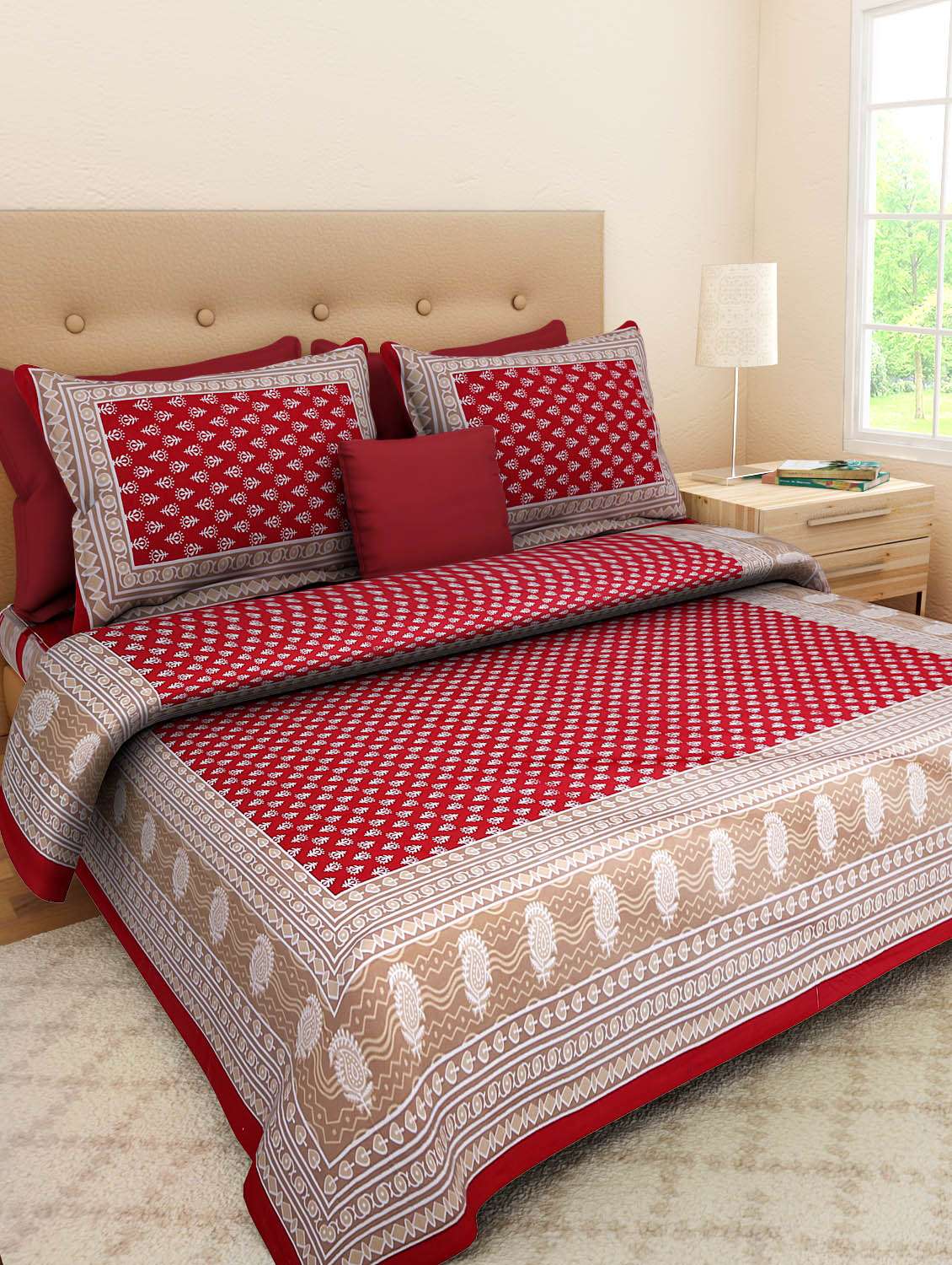 pure cotton jaipuri  double bed sheet with 2 pillow cover