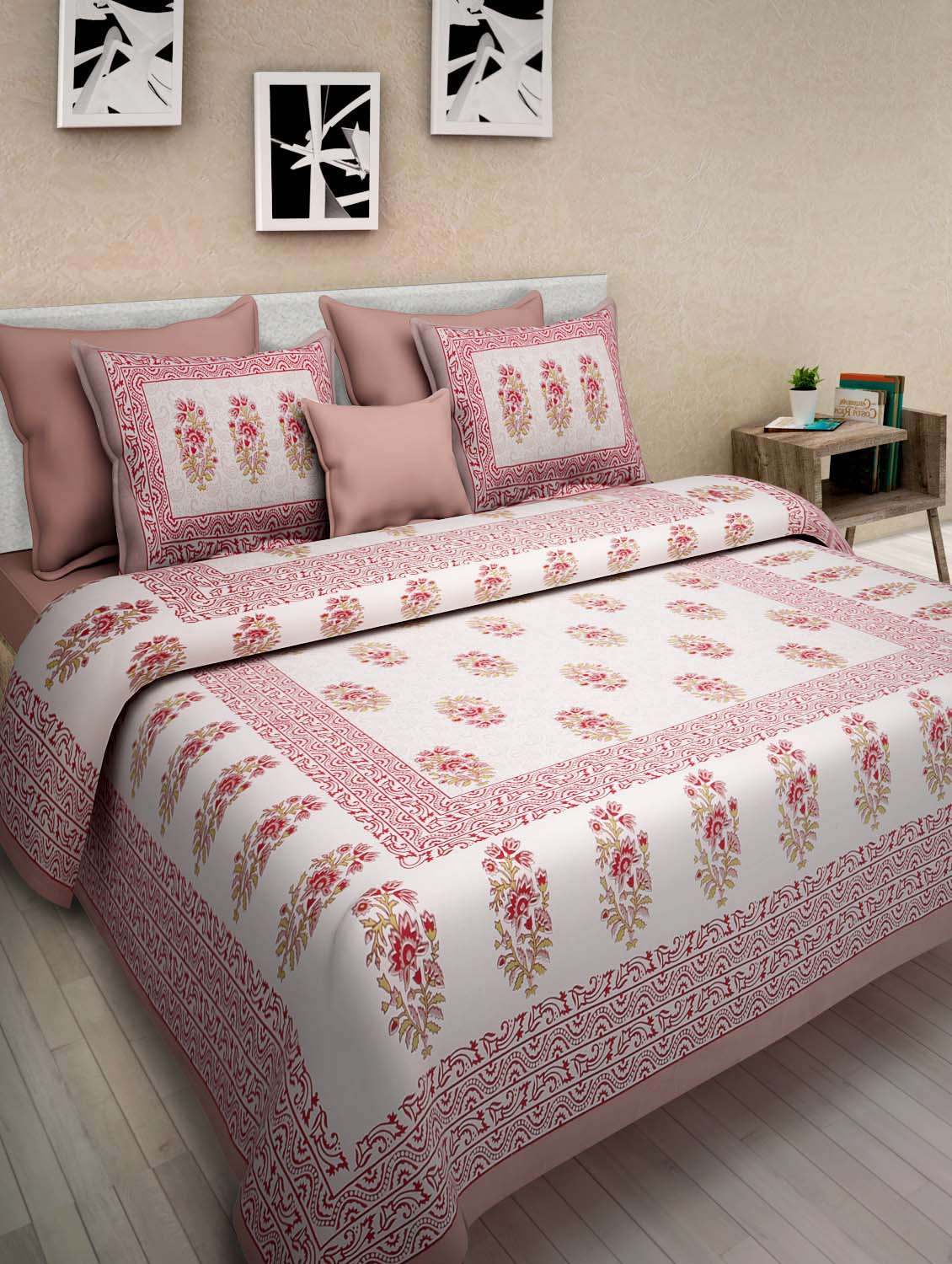 pure cotton jaipuri  double bed sheet with 2 pillow cover