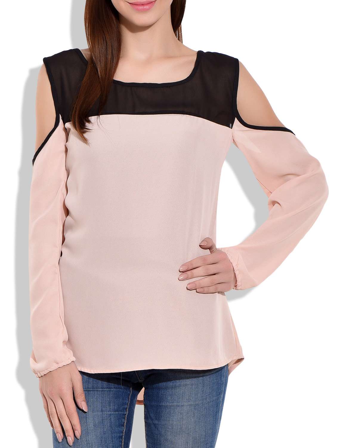 peach and black full sleeves top